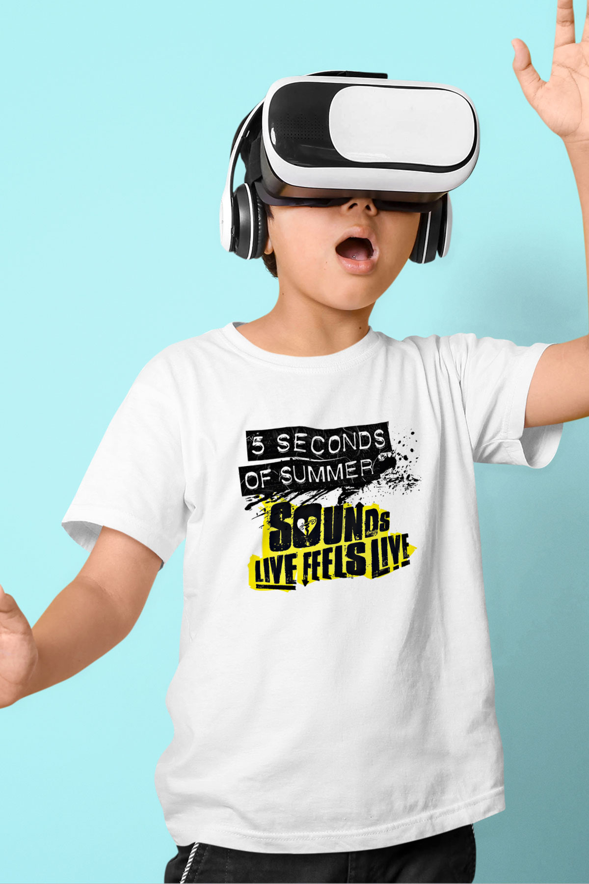 5 Seconds Of Summer Baskılı Unisex Beyaz Çocuk Tişört