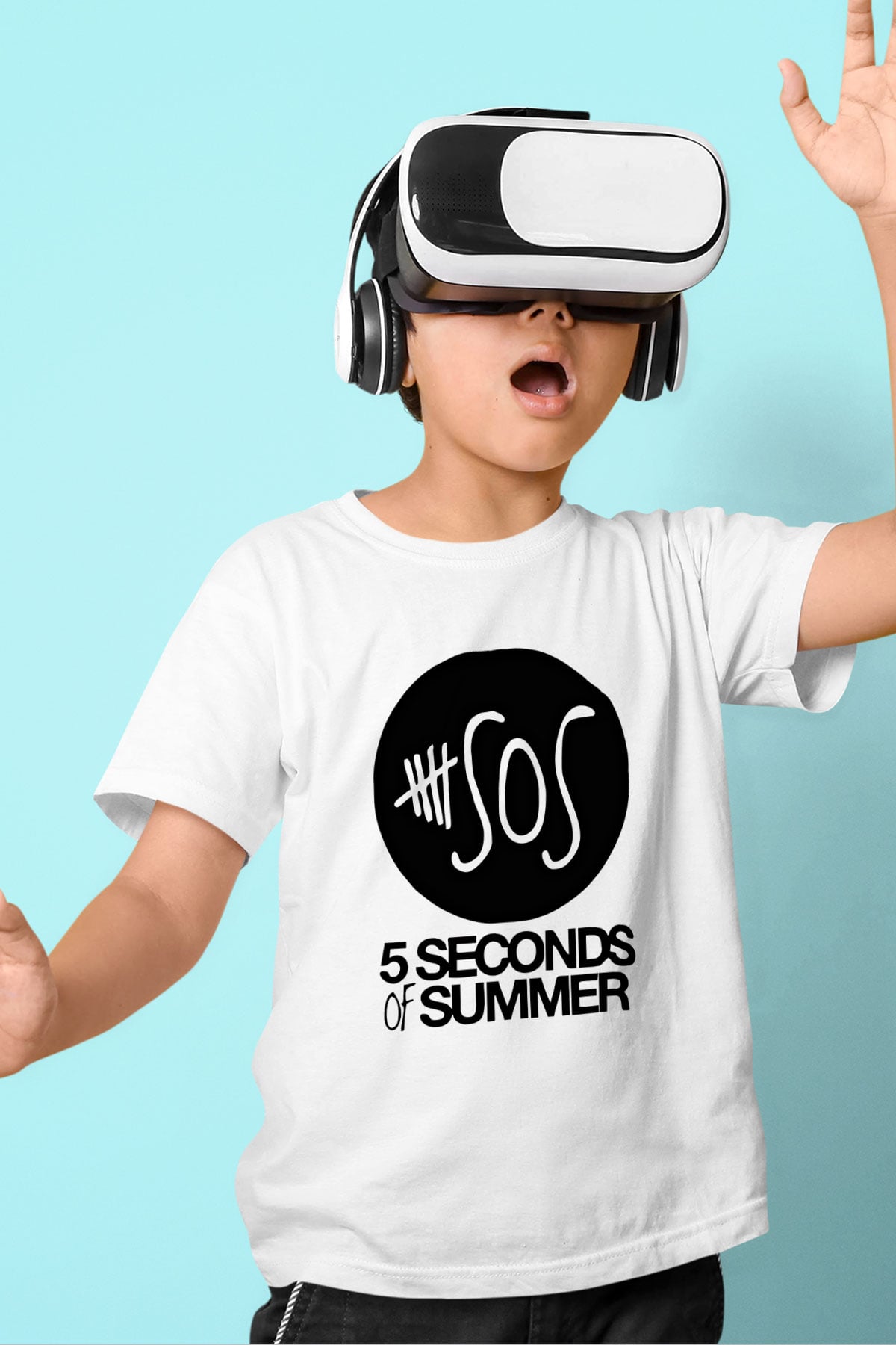 5 Seconds Of Summer Baskılı Unisex Beyaz Çocuk Tişört
