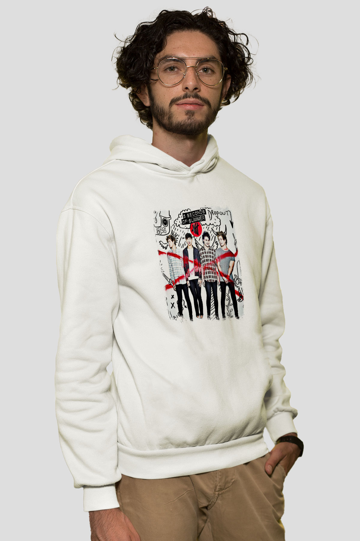 5 Seconds Of Summer Baskılı Unisex Beyaz Hoodie