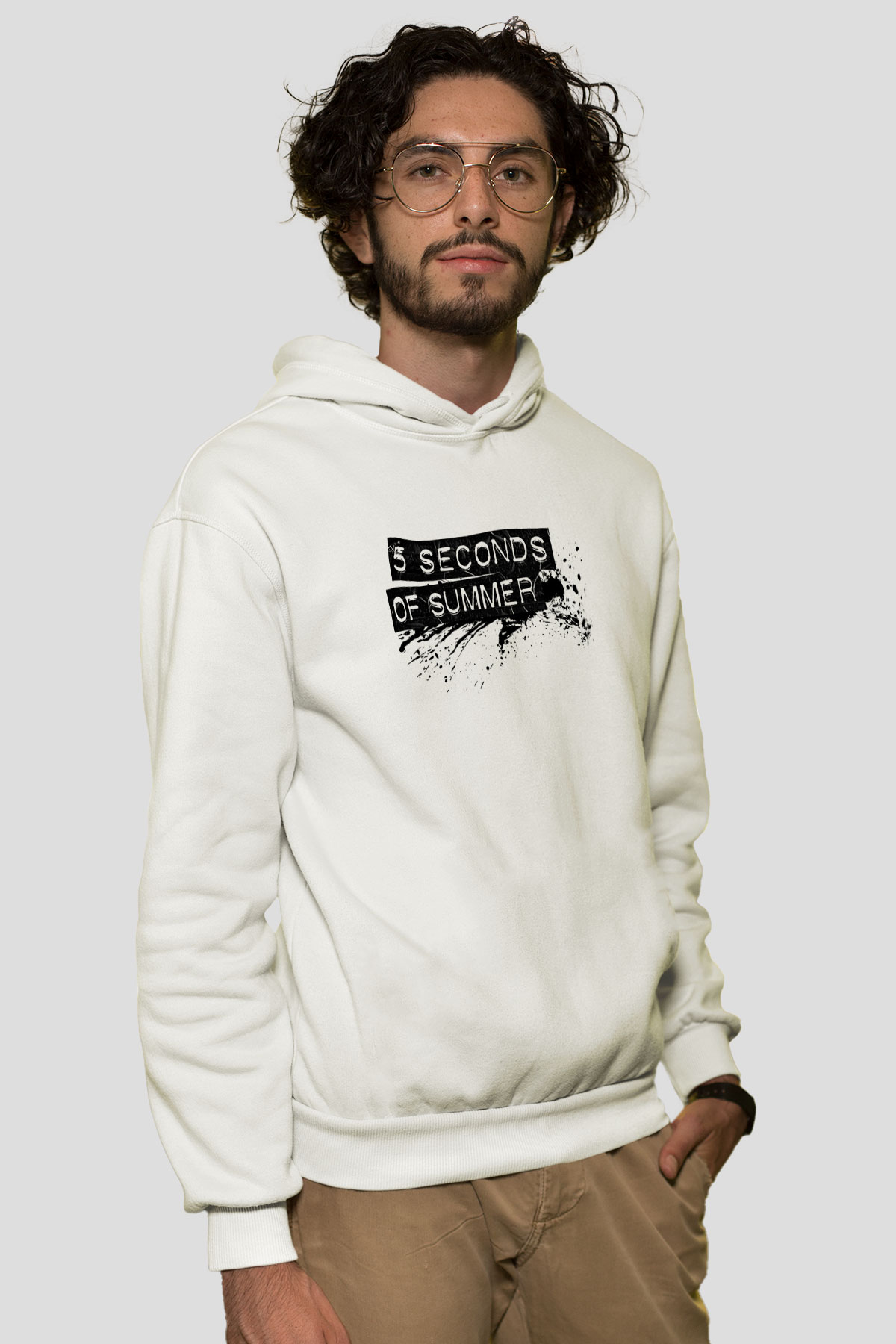 5 Seconds Of Summer Baskılı Unisex Beyaz Hoodie