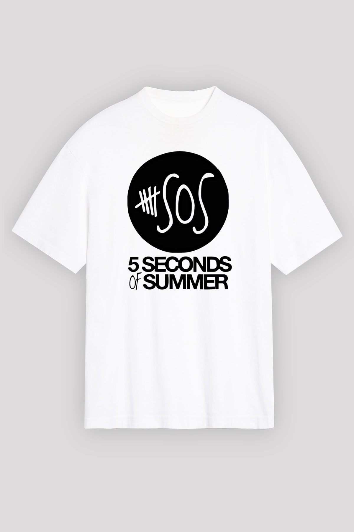 5 Seconds Of Summer Baskılı Unisex Beyaz Oversize Tişört