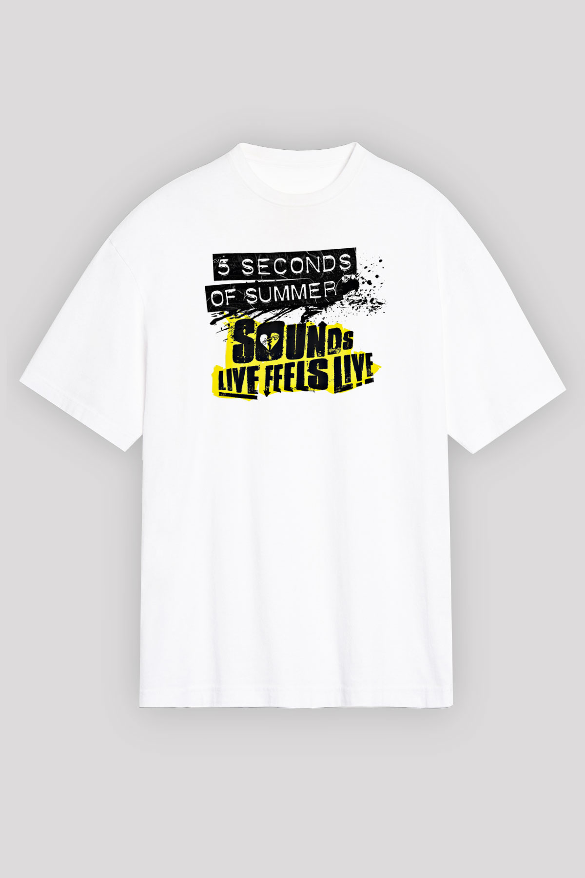 5 Seconds Of Summer Baskılı Unisex Beyaz Oversize Tişört
