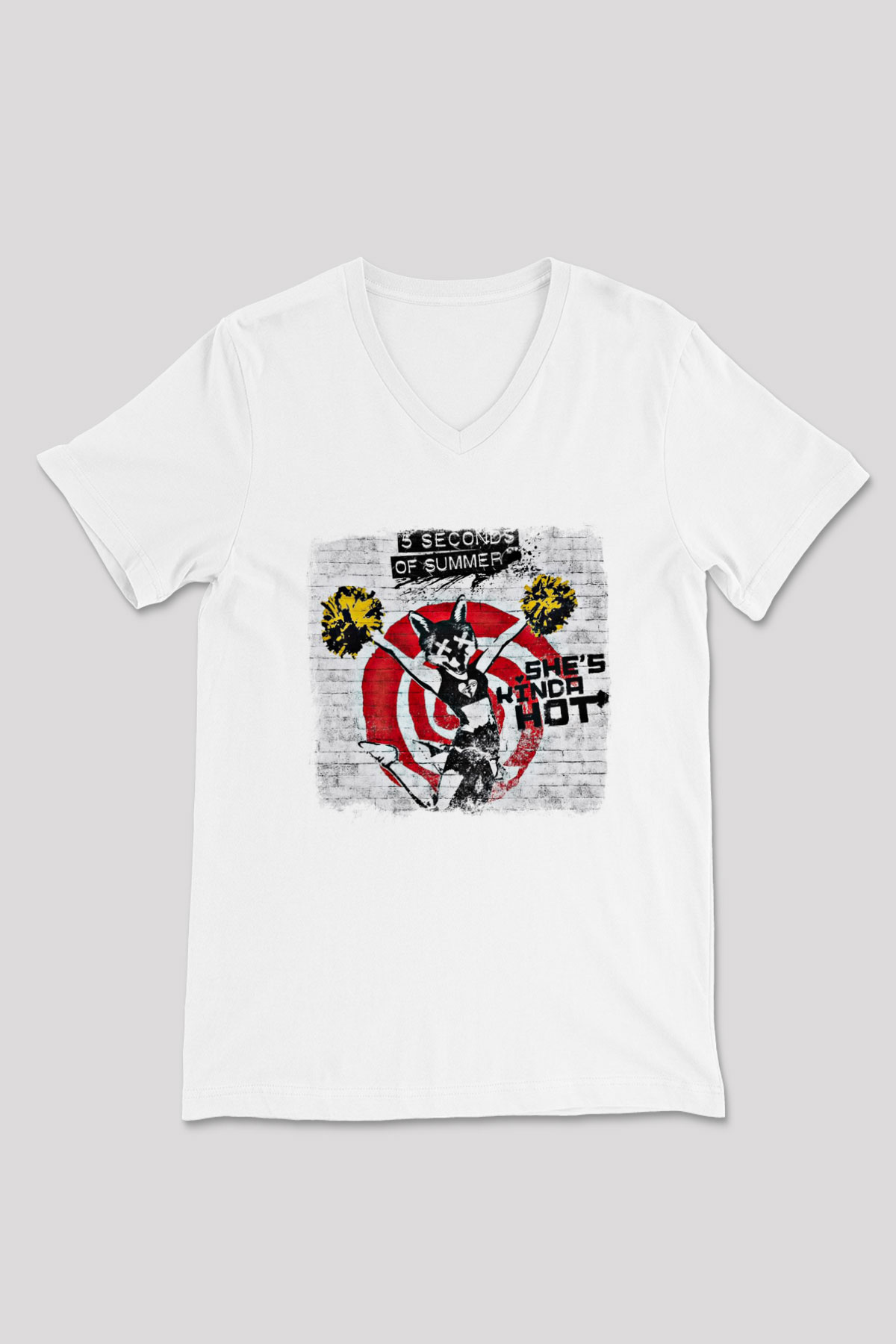 5 Seconds Of Summer Baskılı Unisex Beyaz V Yaka Tişört