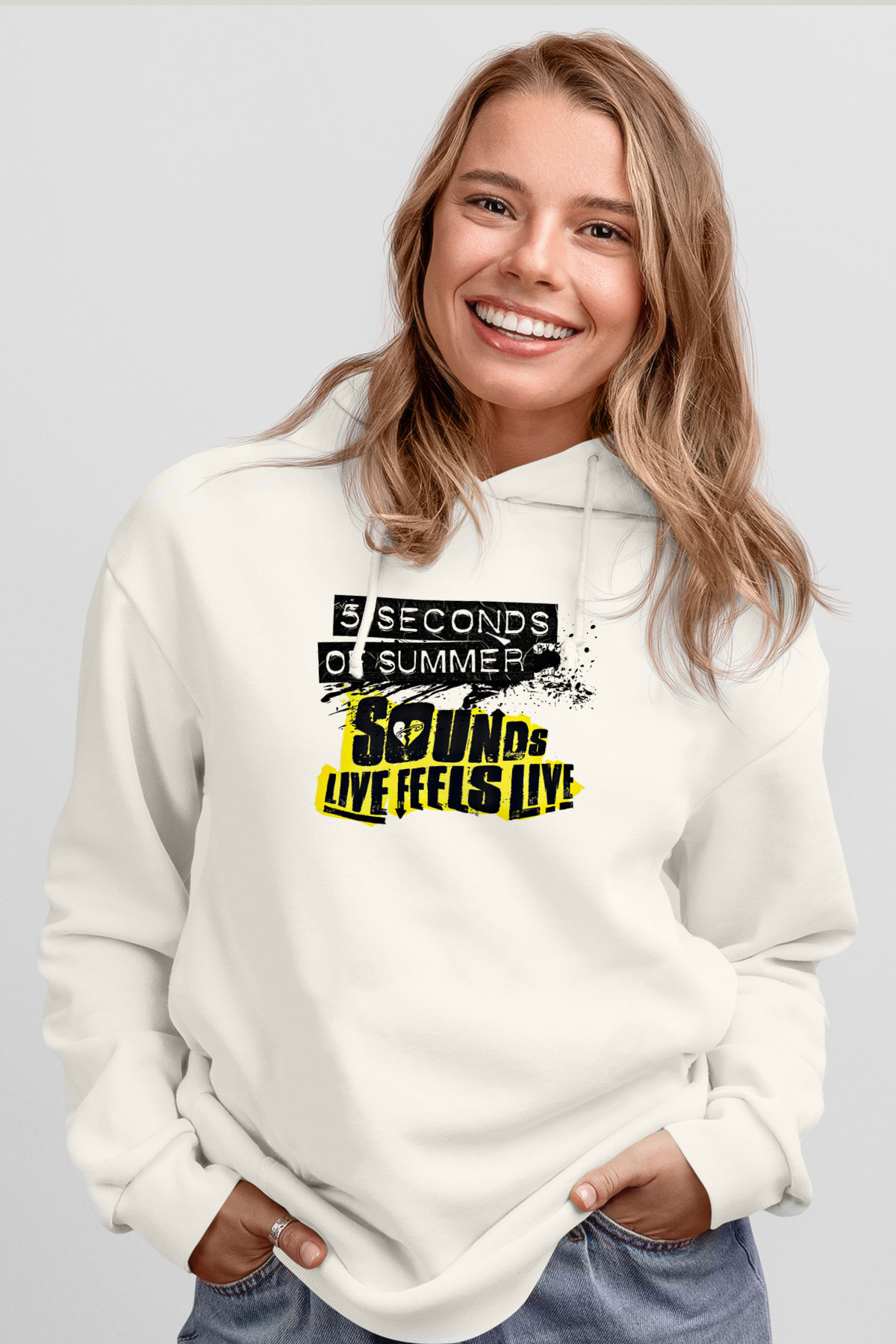 5 Seconds Of Summer Baskılı Unisex Beyaz Hoodie