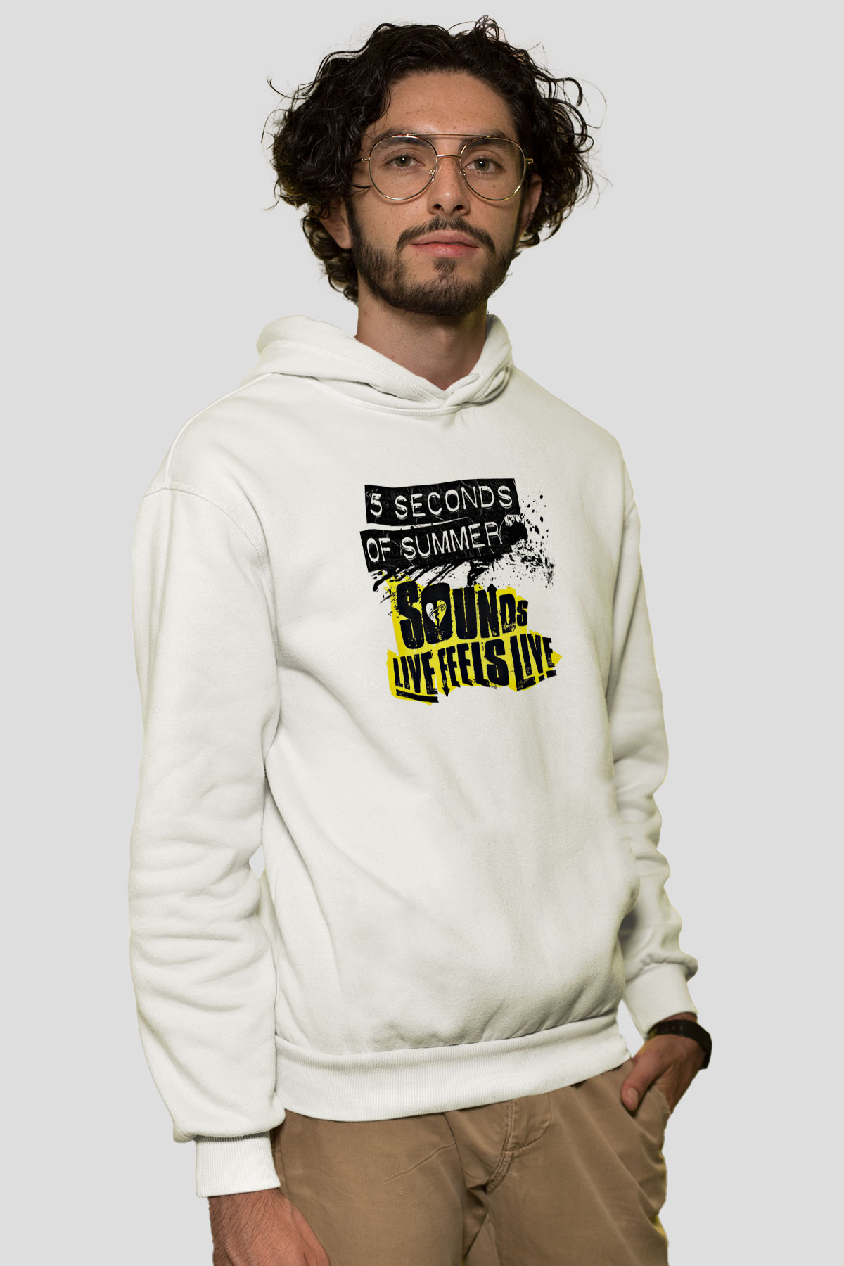 5 Seconds Of Summer Baskılı Unisex Beyaz Hoodie