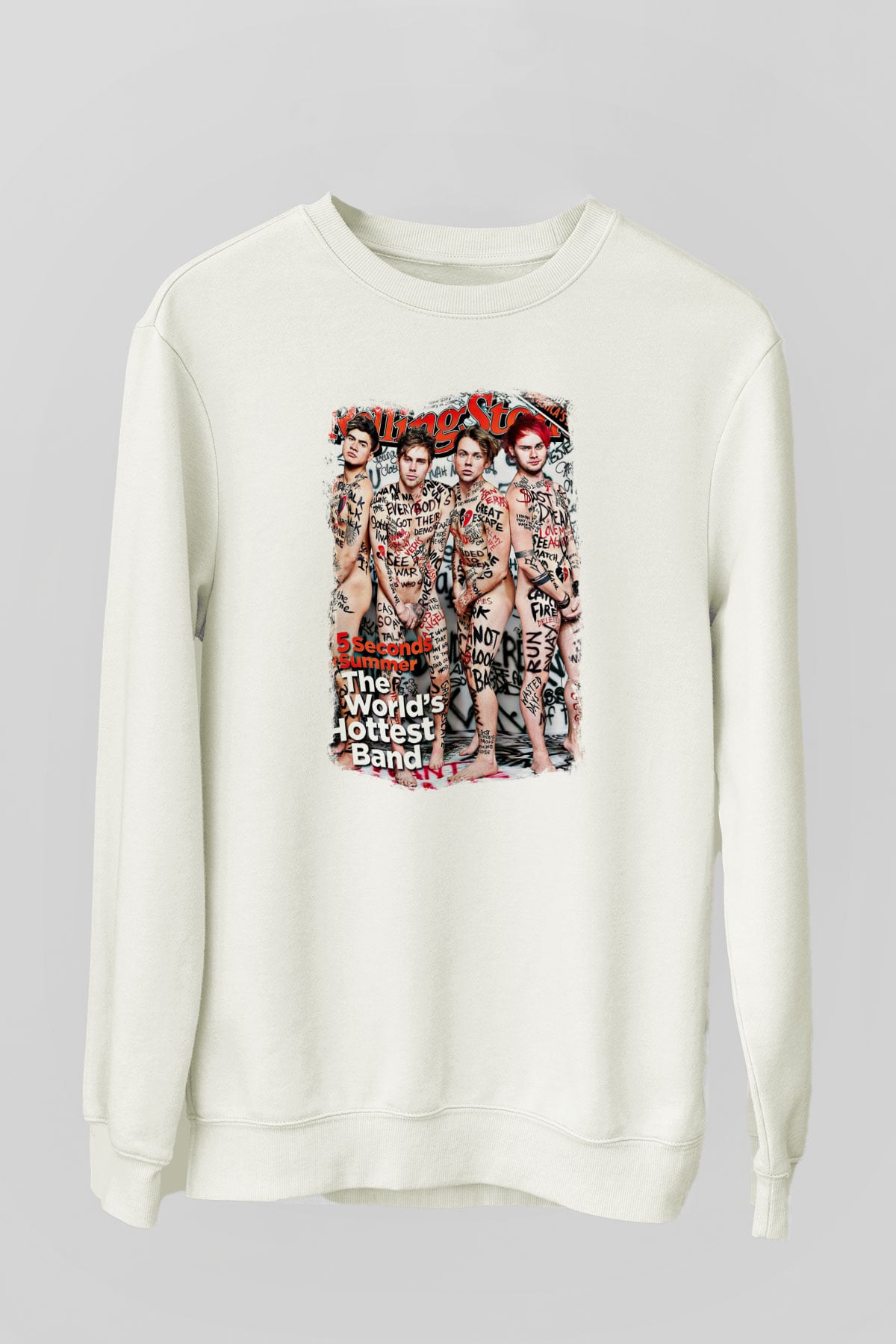 5 Seconds Of Summer Baskılı Unisex Beyaz Sweatshirt