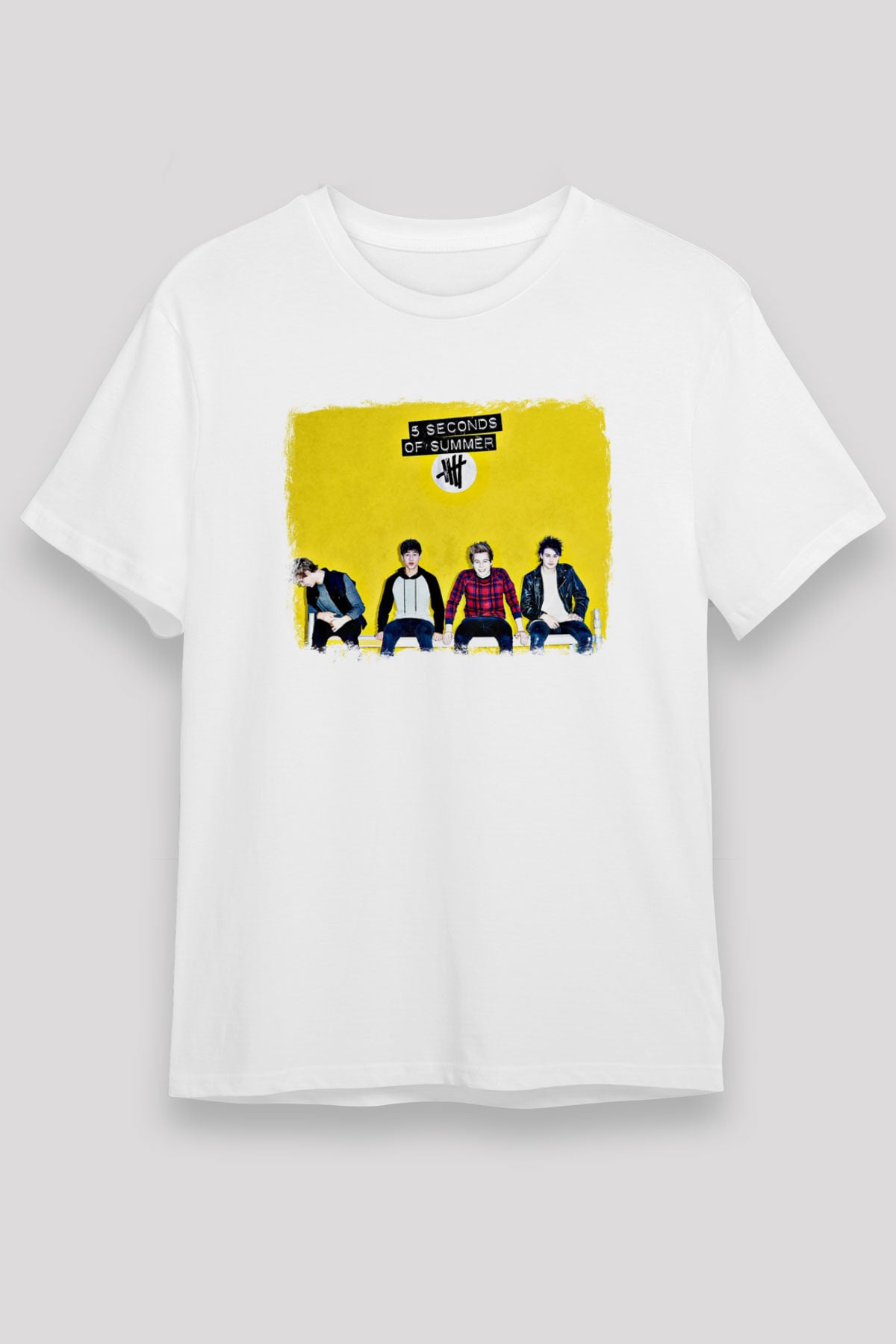 5 Seconds Of Summer Baskılı Unisex Beyaz Tişört