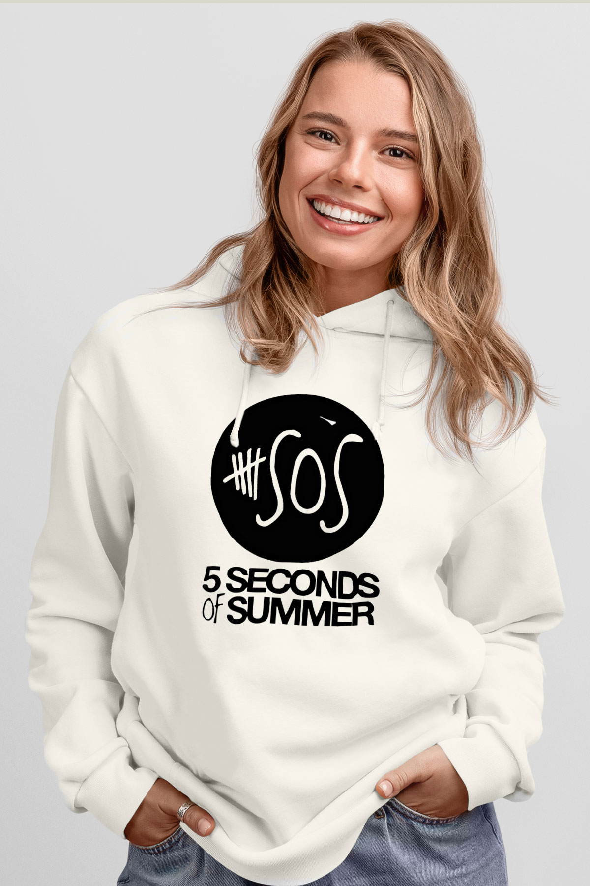 5 Seconds Of Summer Baskılı Unisex Beyaz Hoodie