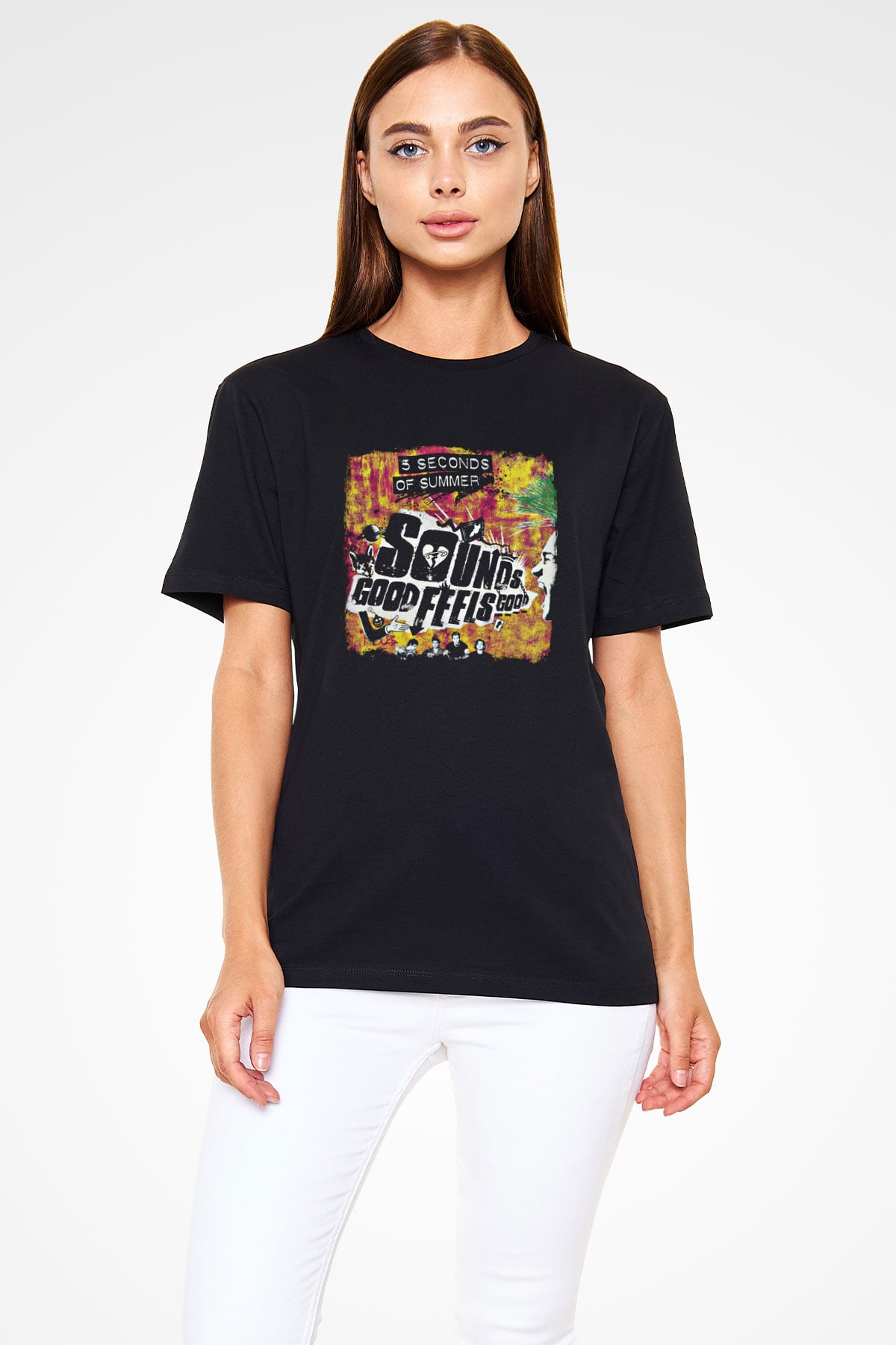 5 Seconds Of Summer Baskılı Unisex Siyah Tişört