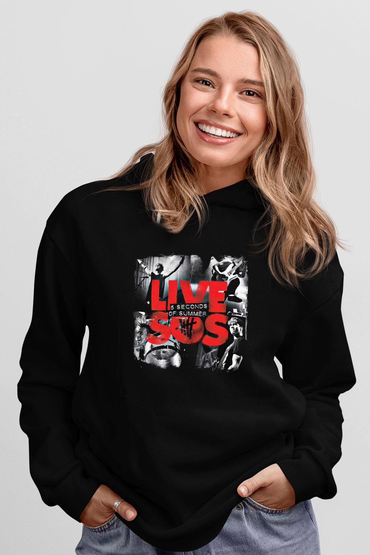5 Seconds Of Summer Baskılı Unisex Siyah Hoodie