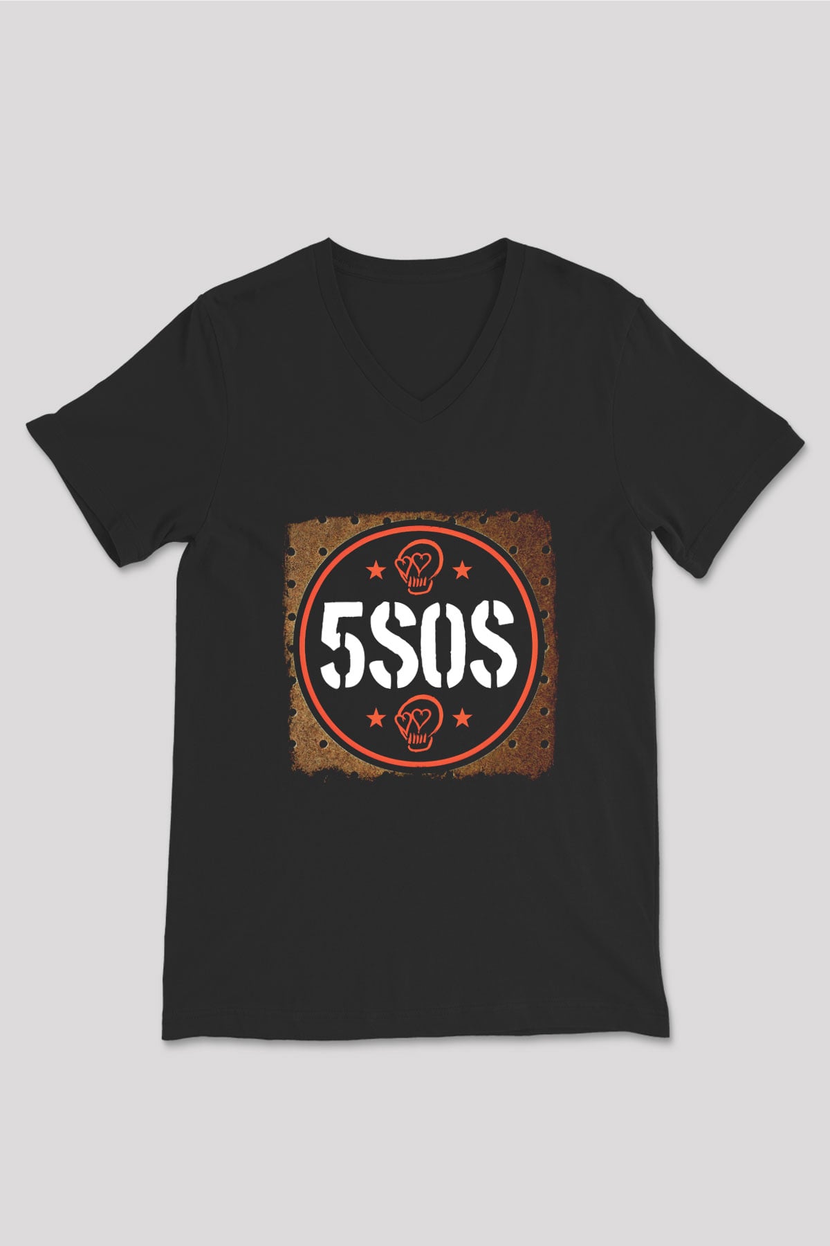 5 Seconds Of Summer Baskılı Unisex Siyah V Yaka Tişört