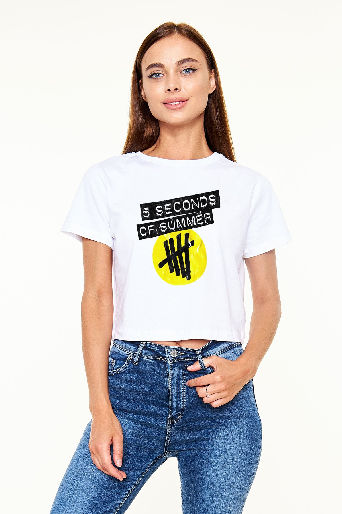 5 Seconds Of Summer Beyaz Croptop Tişört