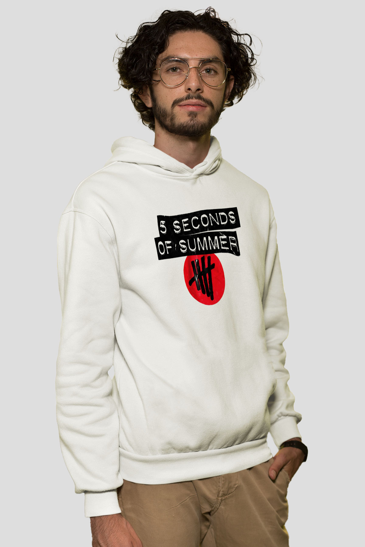 5 Seconds Of Summer Beyaz Unisex Kapşonlu Sweatshirt