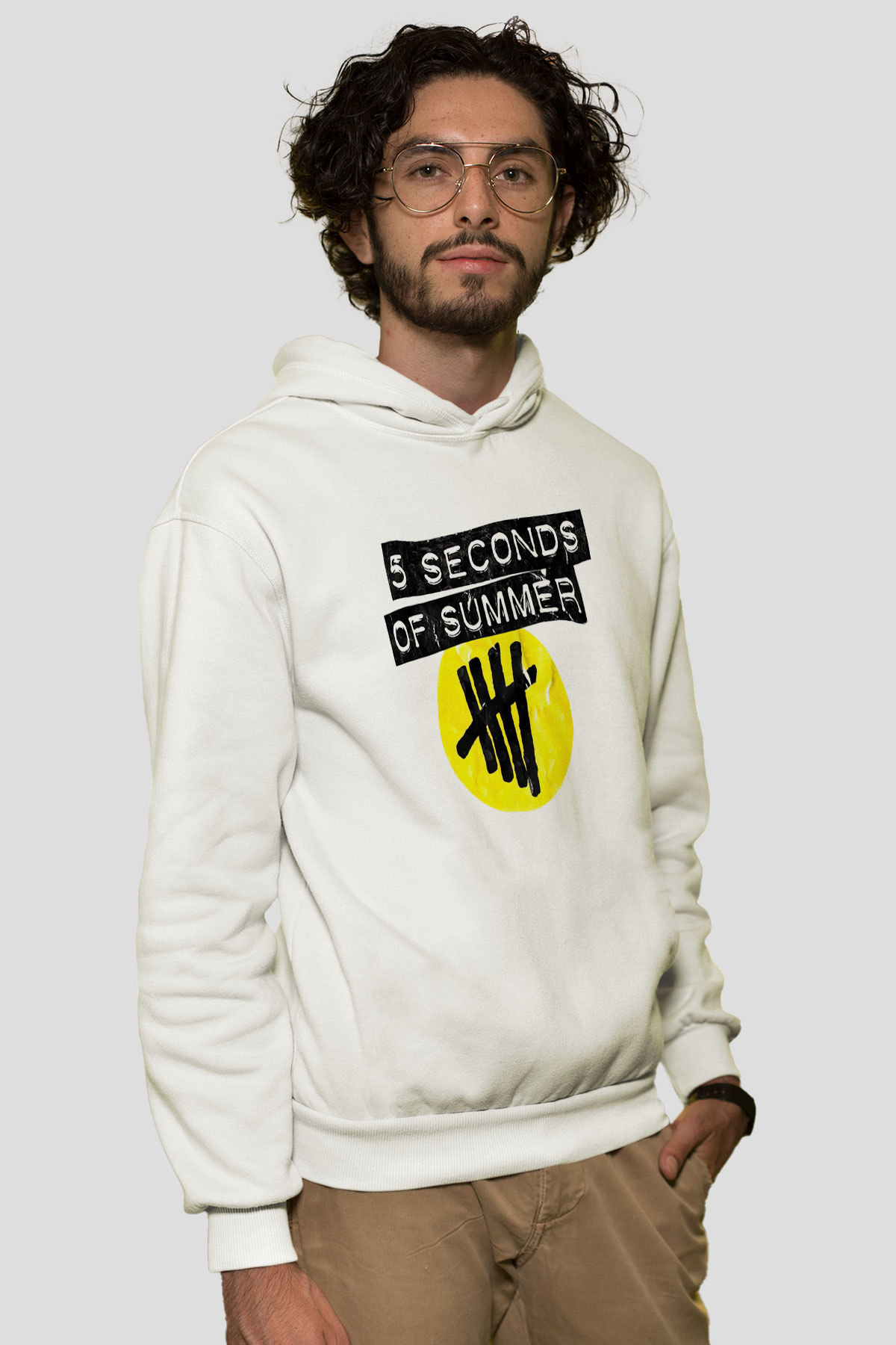 5 Seconds Of Summer Beyaz Unisex Kapşonlu Sweatshirt