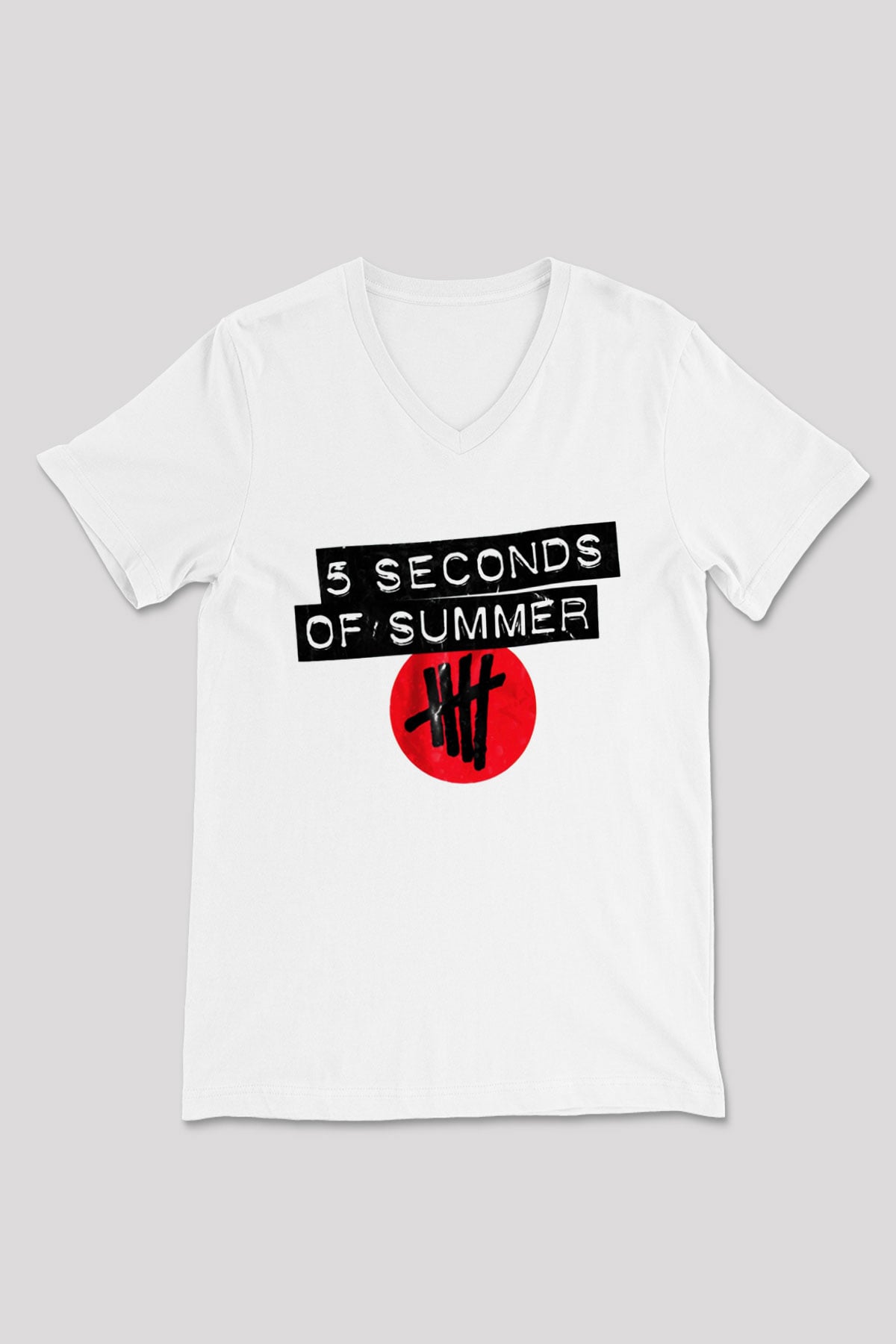 5 Seconds Of Summer Beyaz Unisex V Yaka Tişört T-Shirt