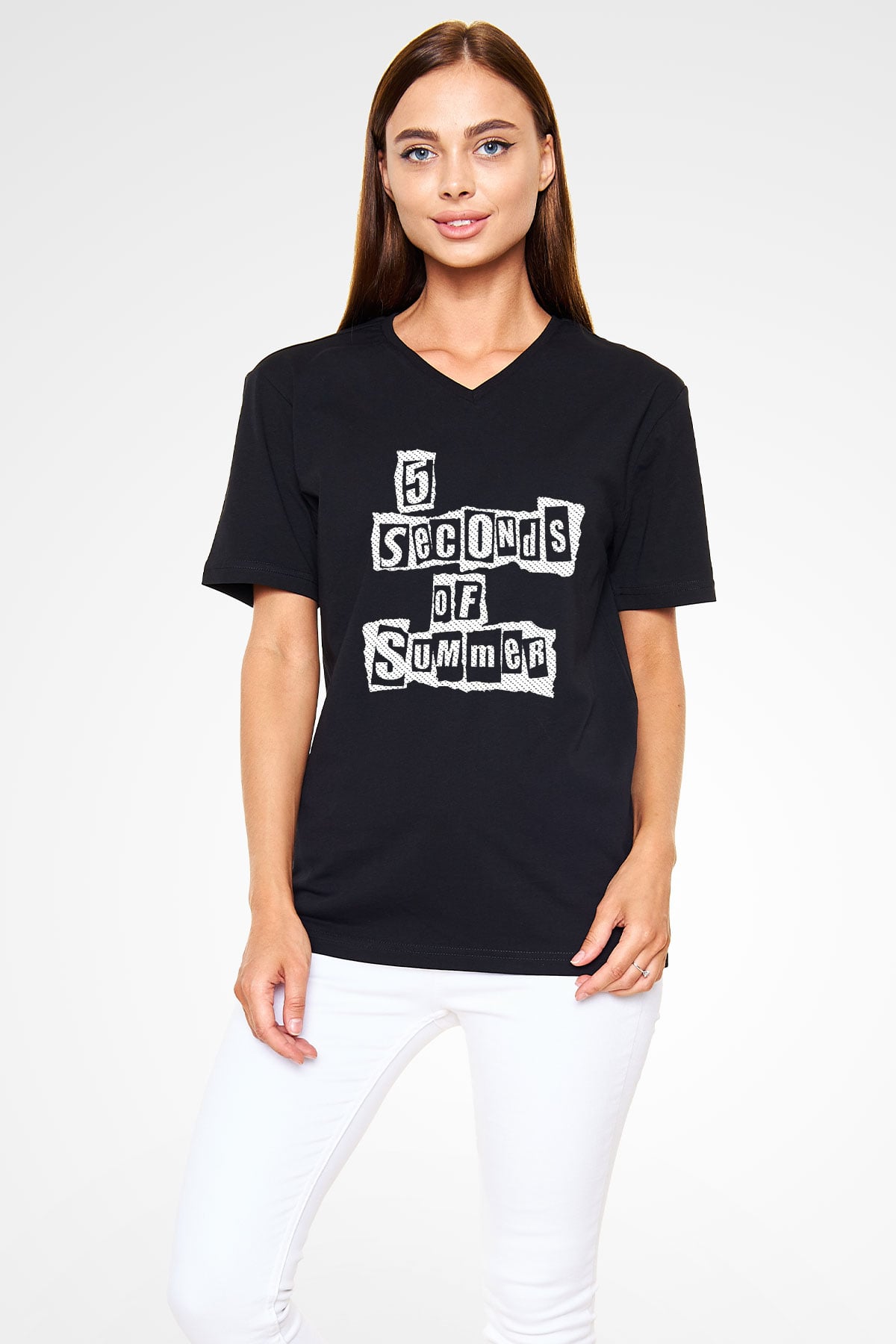5 Seconds Of Summer Siyah Unisex V Yaka Tişört T-Shirt