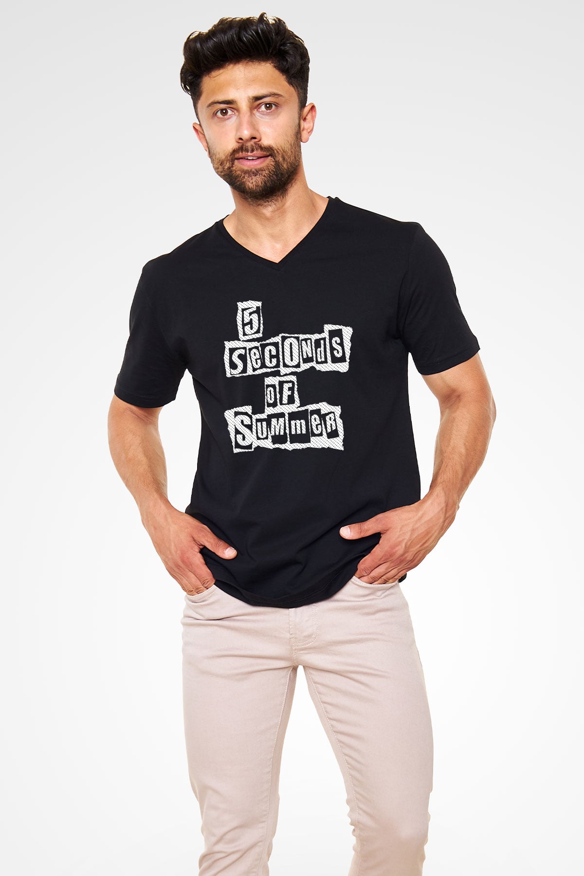 5 Seconds Of Summer Siyah Unisex V Yaka Tişört T-Shirt