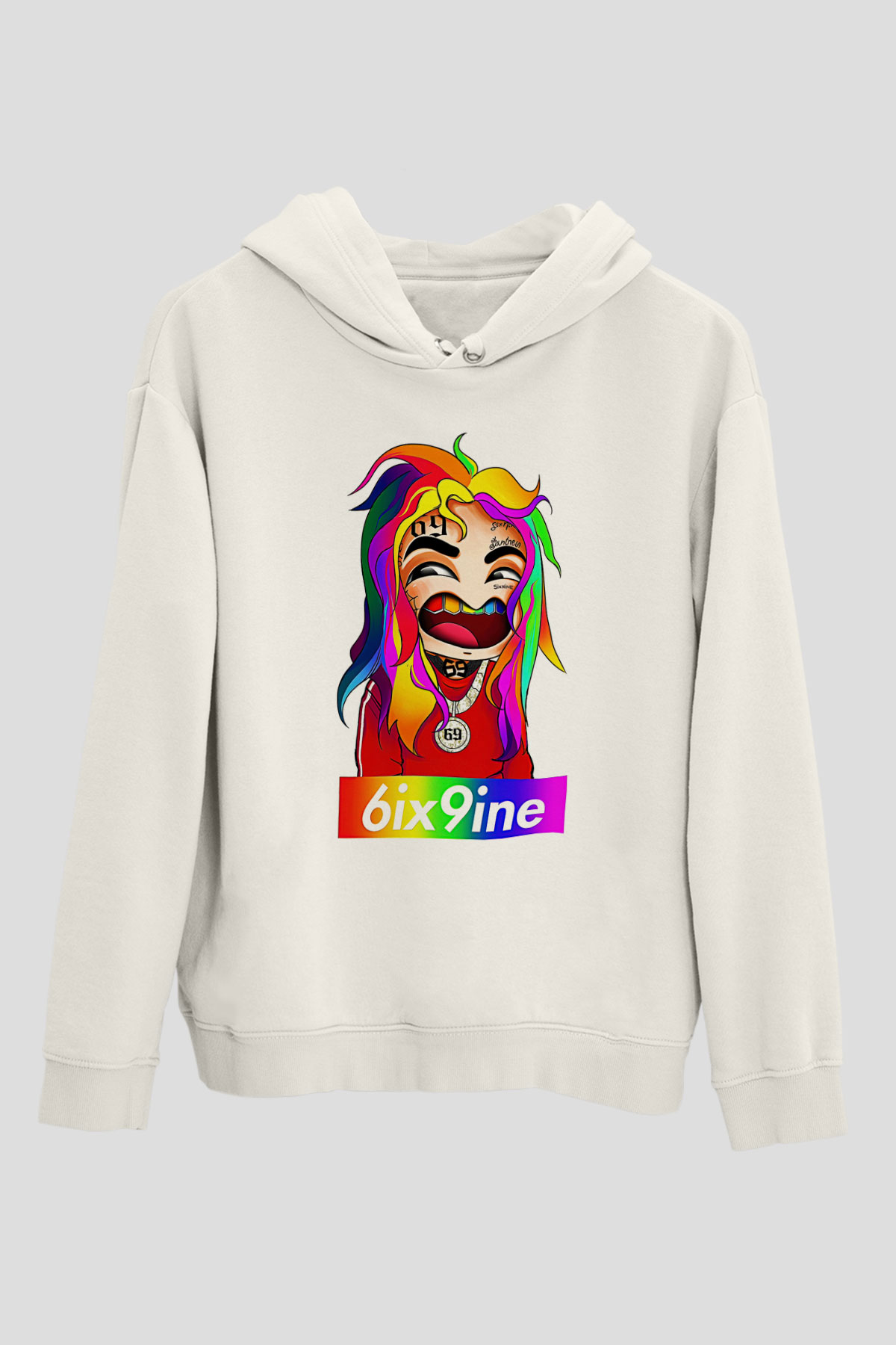 6ix9ine Baskılı Beyaz Unisex Kapüşonlu Sweatshirt