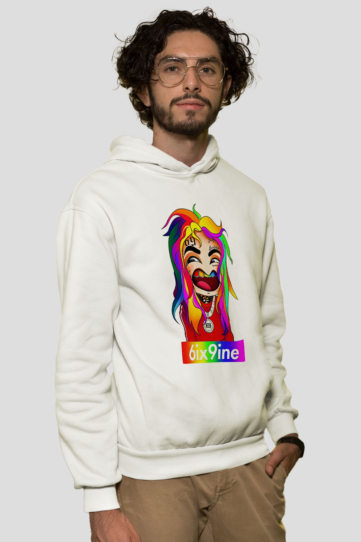6ix9ine Baskılı Beyaz Unisex Kapüşonlu Sweatshirt
