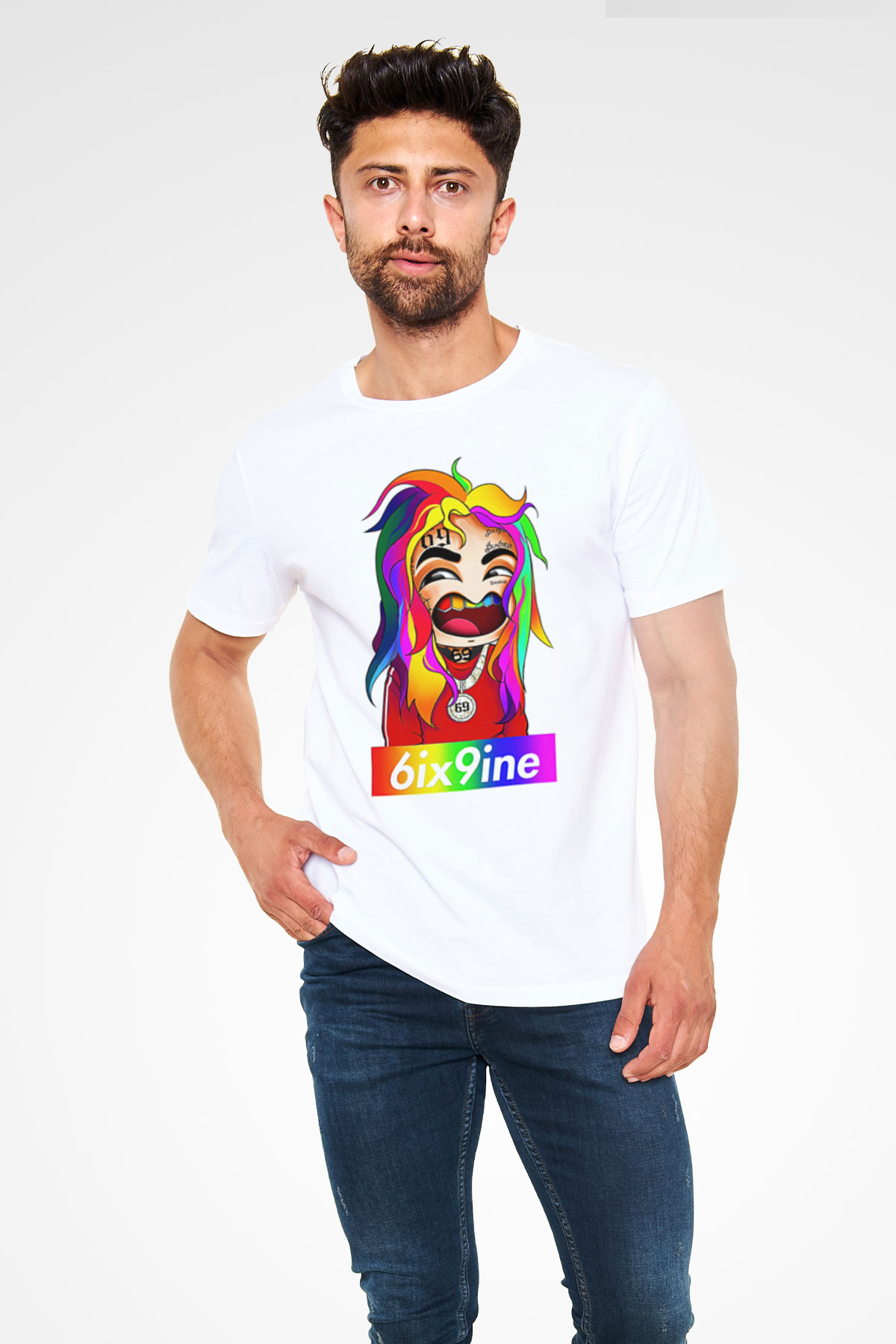 6ix9ine Baskılı Unisex Beyaz Tişört - Tshirt