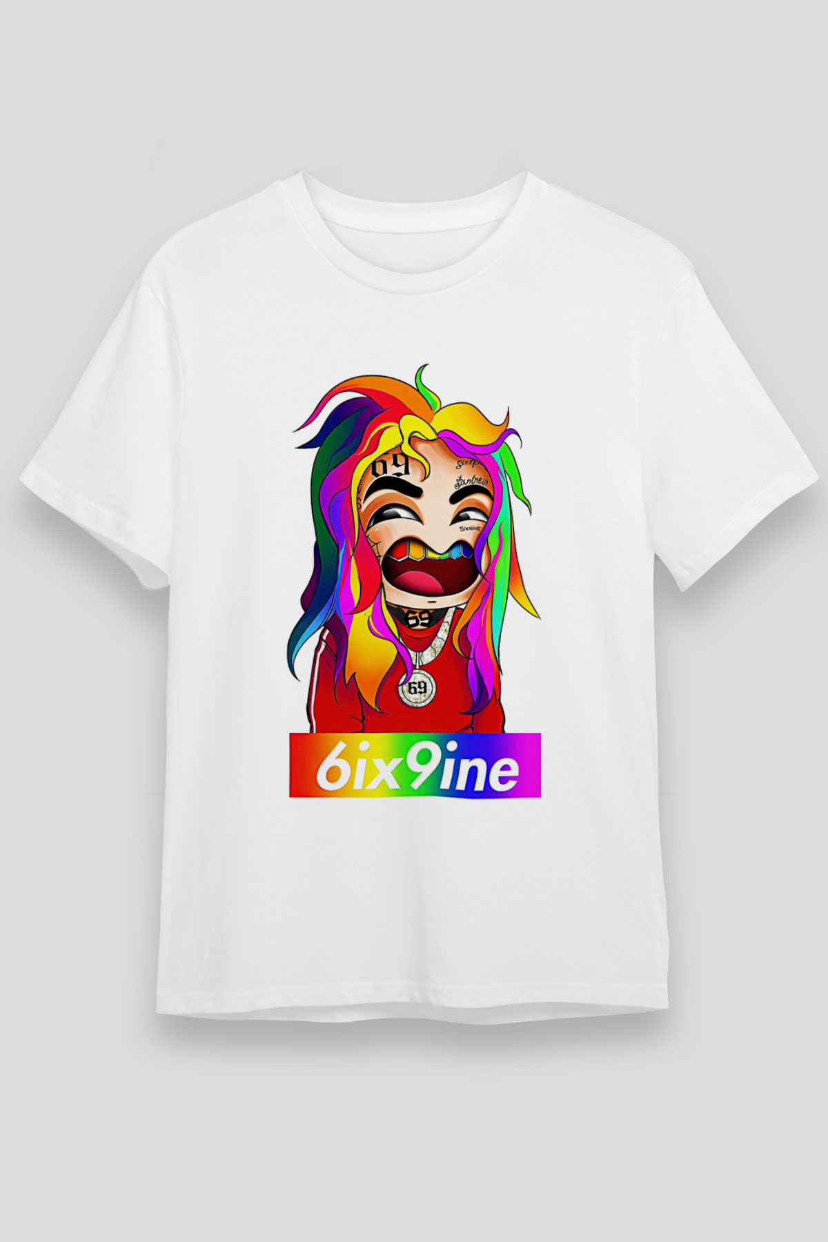 6ix9ine Baskılı Unisex Beyaz Tişört - Tshirt