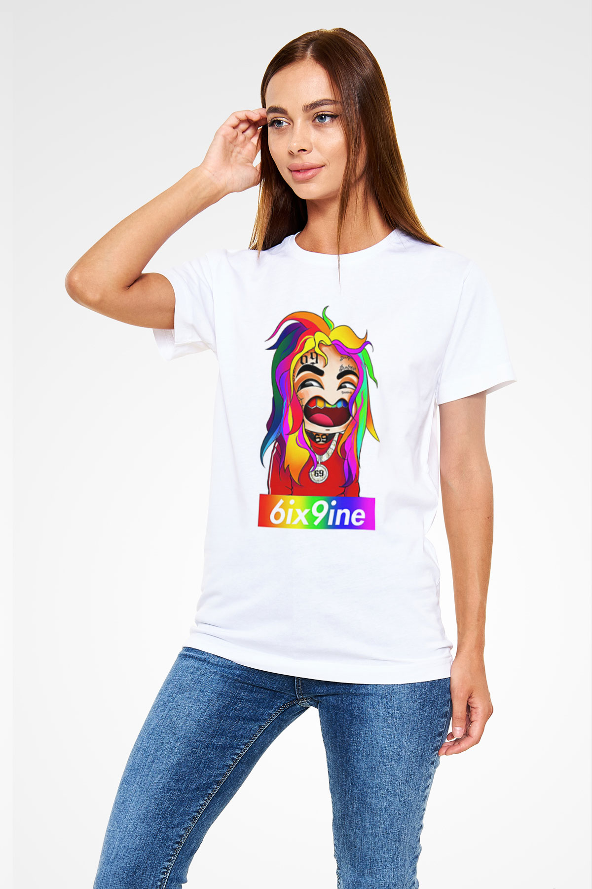 6ix9ine Baskılı Unisex Beyaz Tişört - Tshirt
