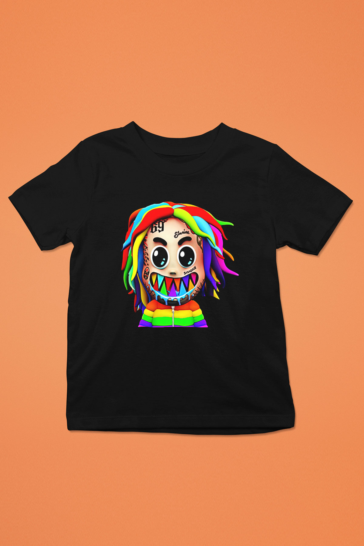 6ix9ine Baskılı Unisex Siyah Çocuk Tişört - Tshirt