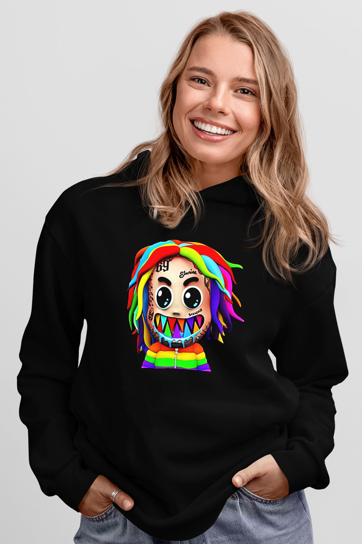 6ix9ine Baskılı Unisex Siyah Hoodie