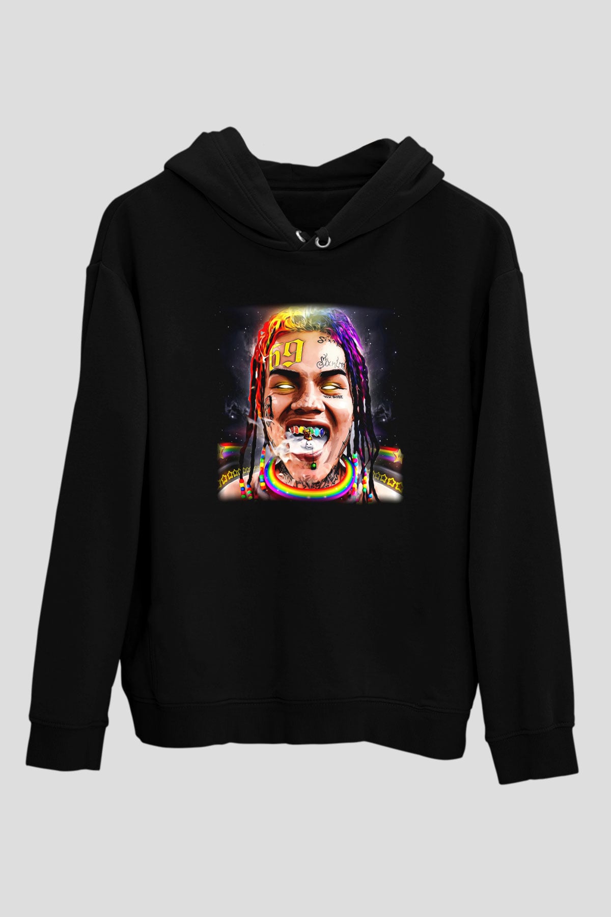 6ix9ine Baskılı Unisex Siyah Hoodie