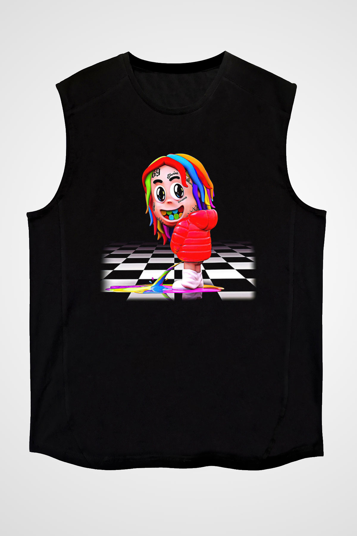 6ix9ine Baskılı Unisex Siyah Kolsuz Tişört - Tshirt