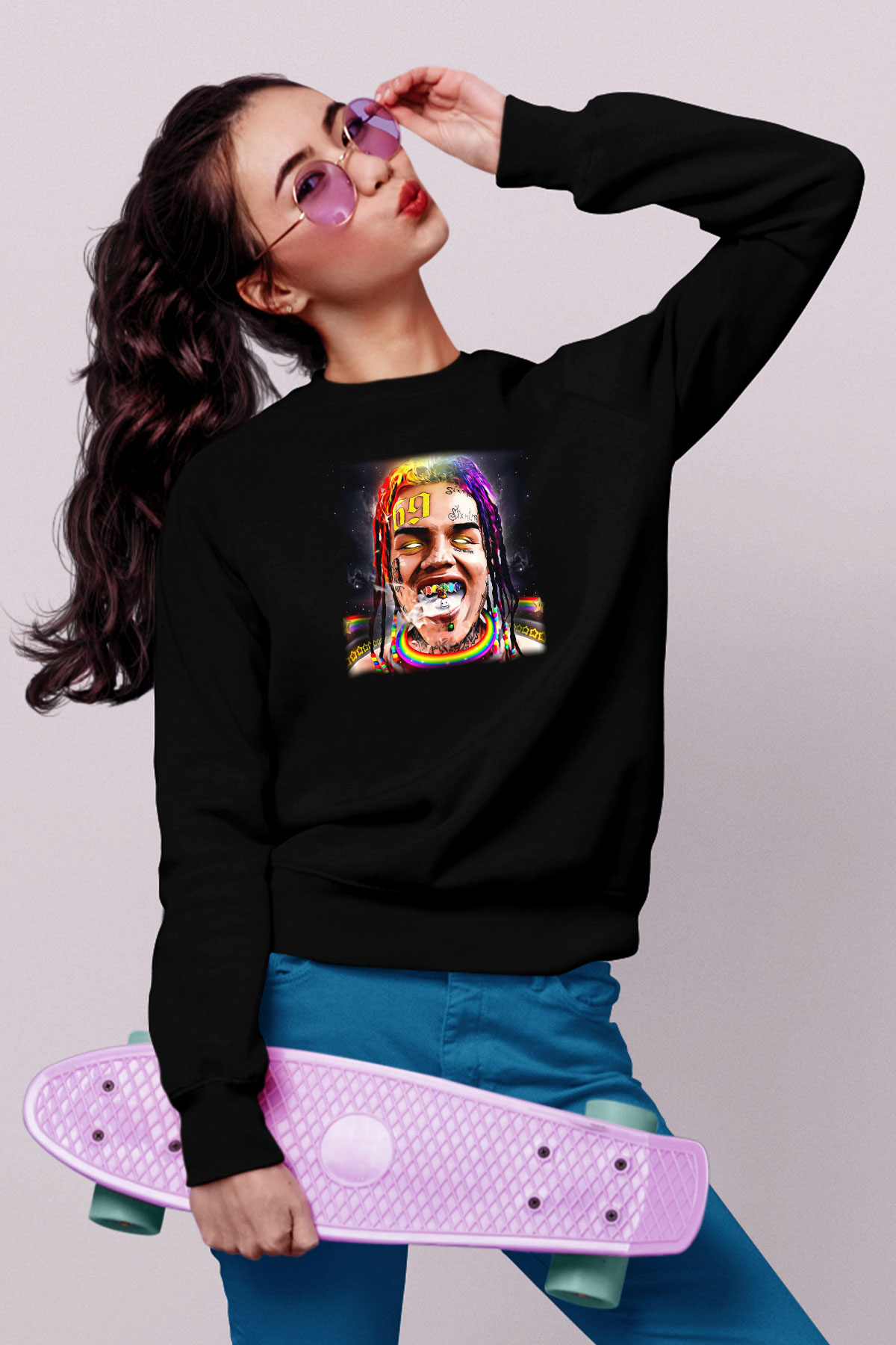 6ix9ine Baskılı Unisex Siyah Sweatshirt