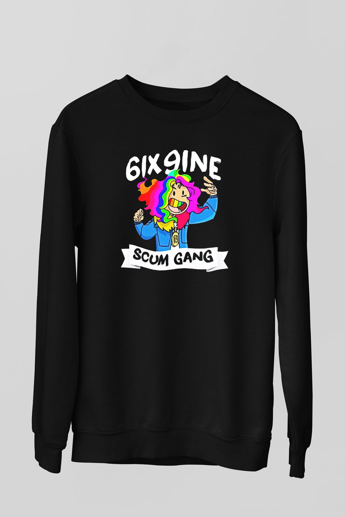 6ix9ine Baskılı Unisex Siyah Sweatshirt