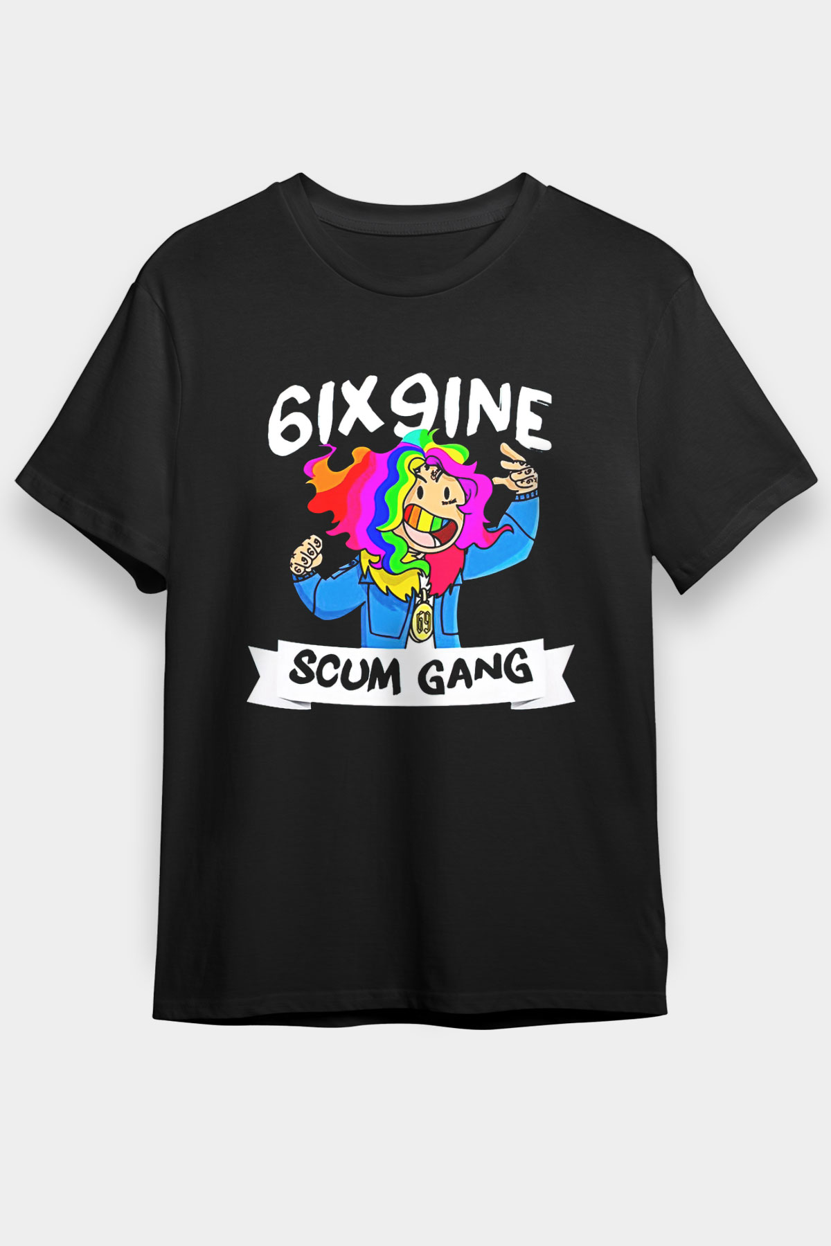 6ix9ine Baskılı Unisex Siyah Tişört - Tshirt