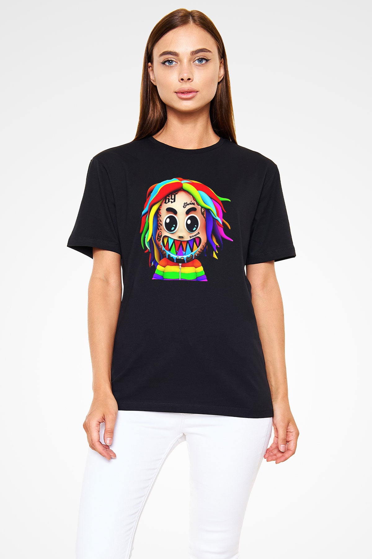 6ix9ine Baskılı Unisex Siyah Tişört - Tshirt