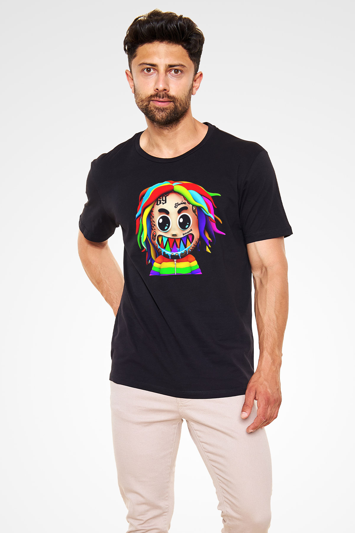 6ix9ine Baskılı Unisex Siyah Tişört - Tshirt