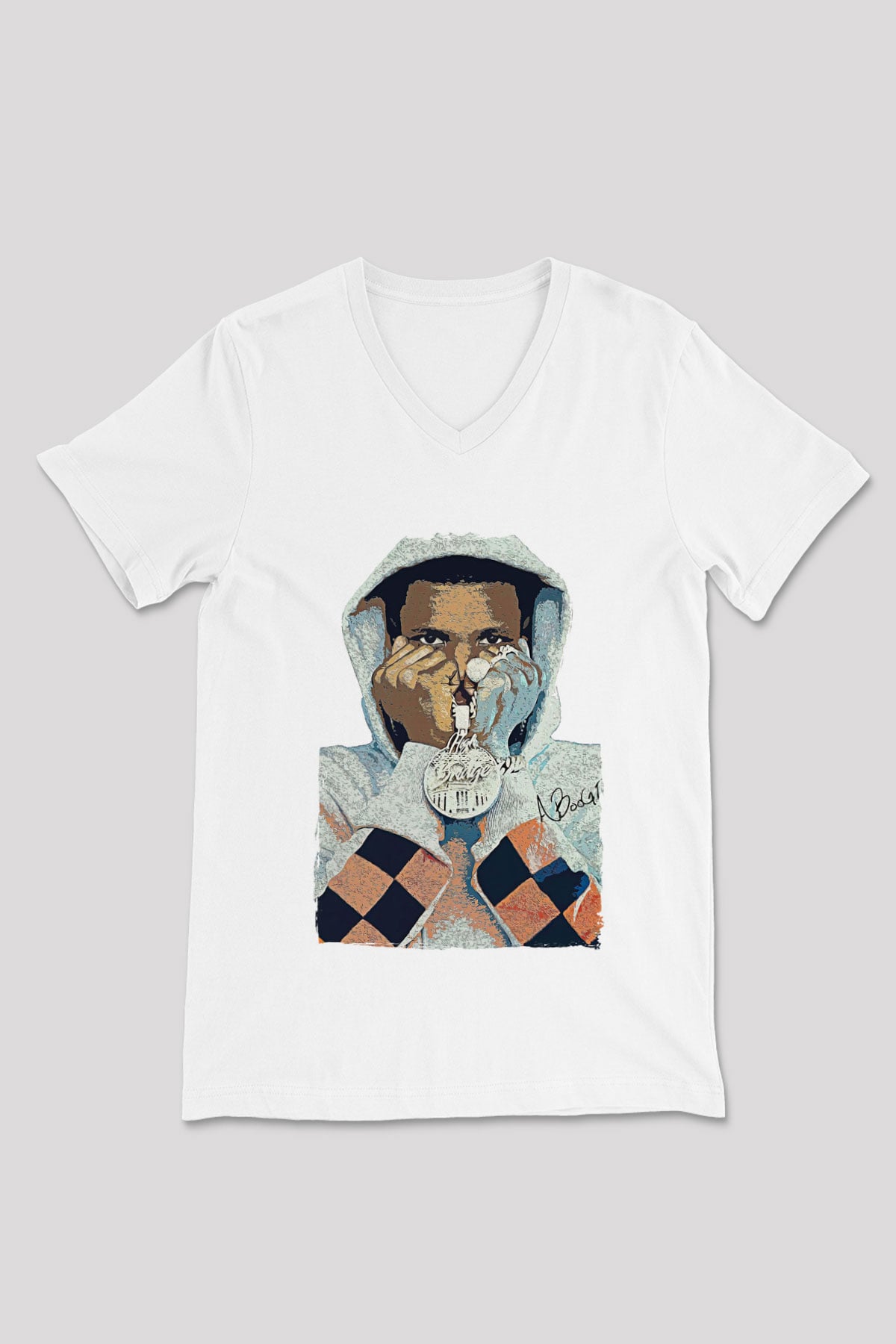 A Boosie Wit Da Hoodie Baskılı Beyaz Unisex V Yaka Tişört - Tshirt