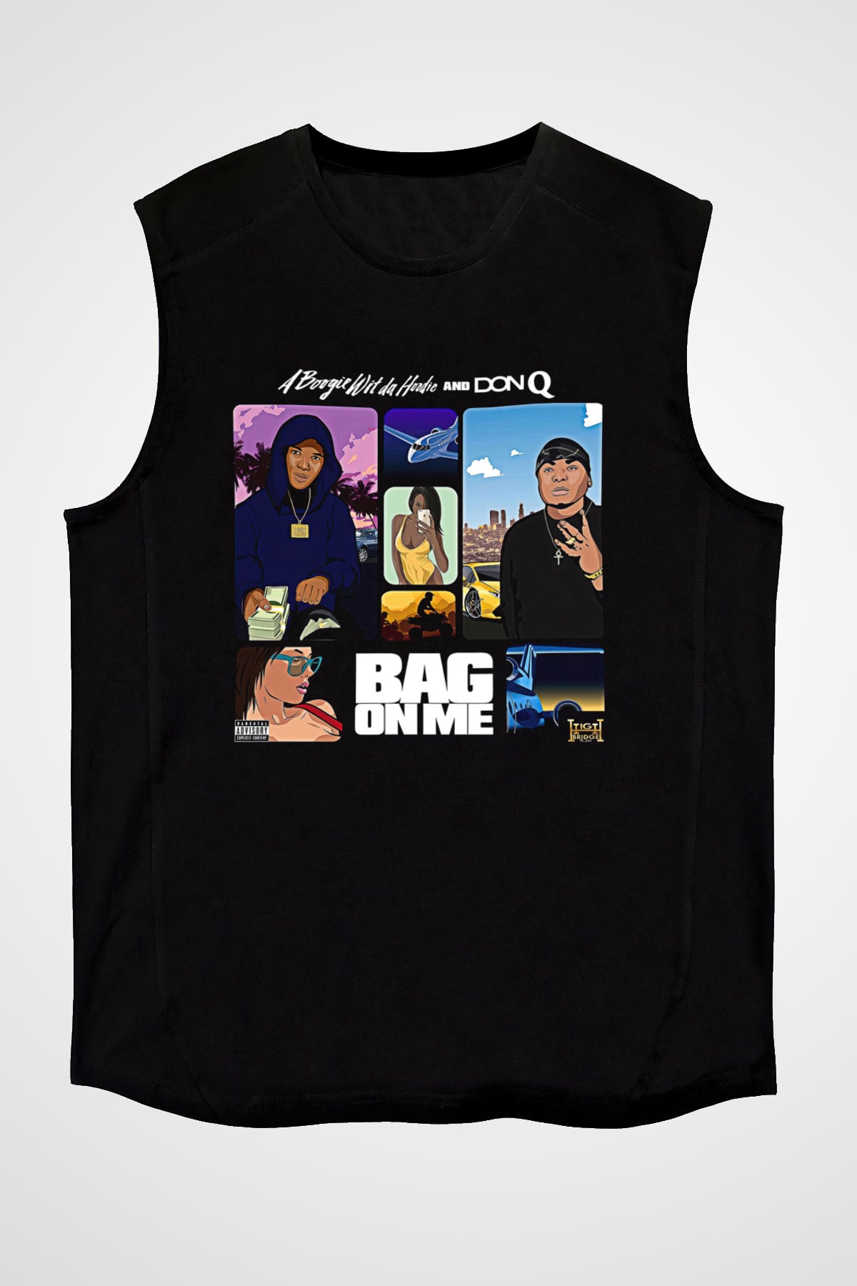 A Boosie Wit Da Hoodie Baskılı Unisex Siyah Kolsuz Tişört - Tshirt