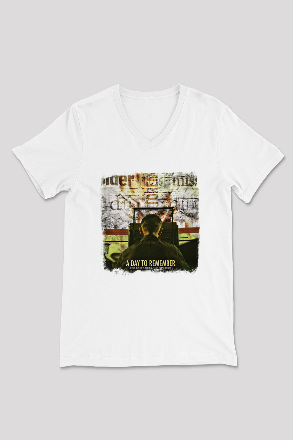 A Day to remember Baskılı Unisex Beyaz V Yaka Tişört