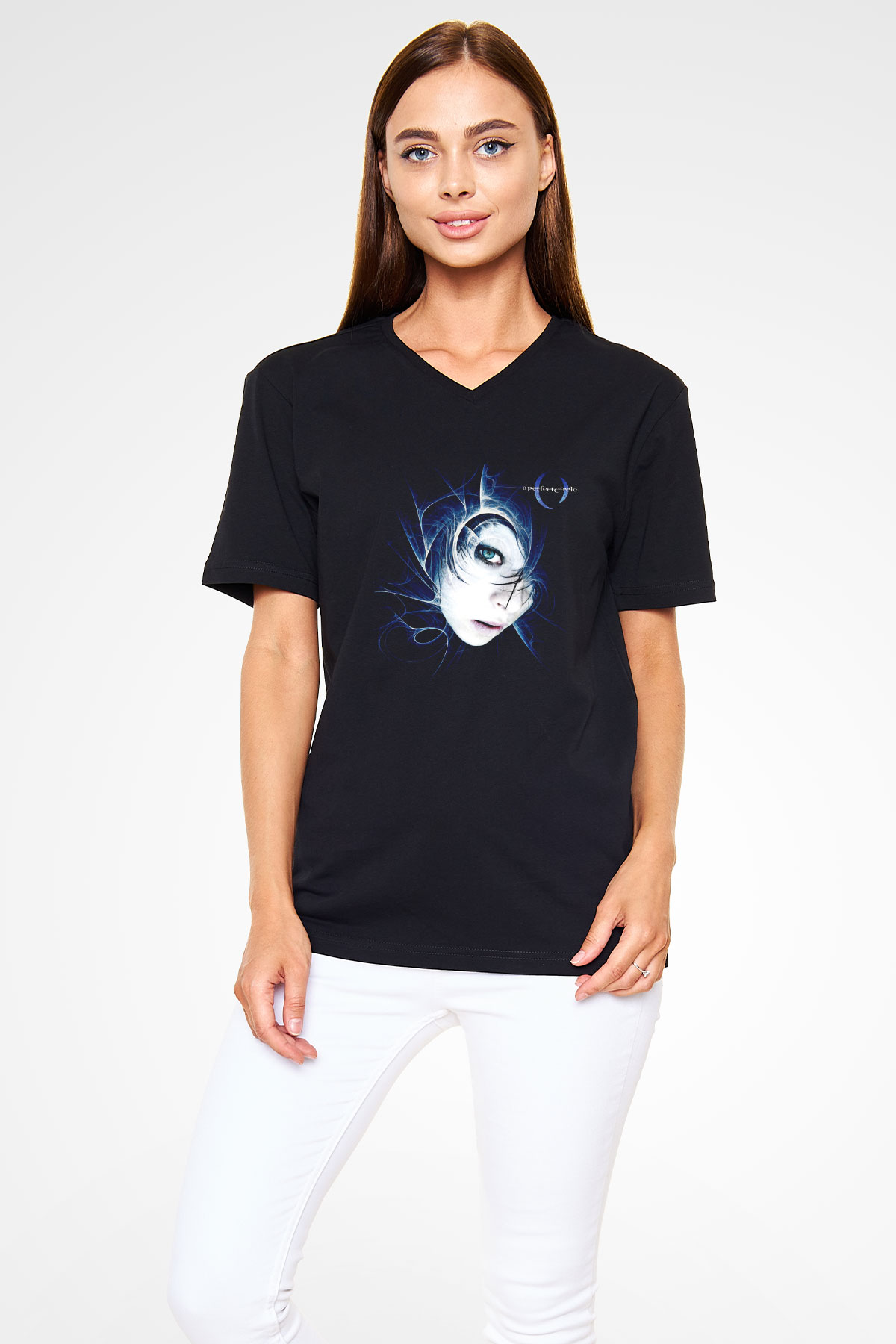 A Perfect Circle Baskılı Unisex Siyah V Yaka Tişört