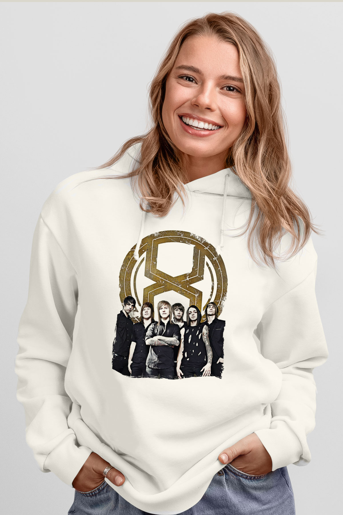 A Skylit Drive Baskılı Beyaz Unisex Kapüşonlu Sweatshirt
