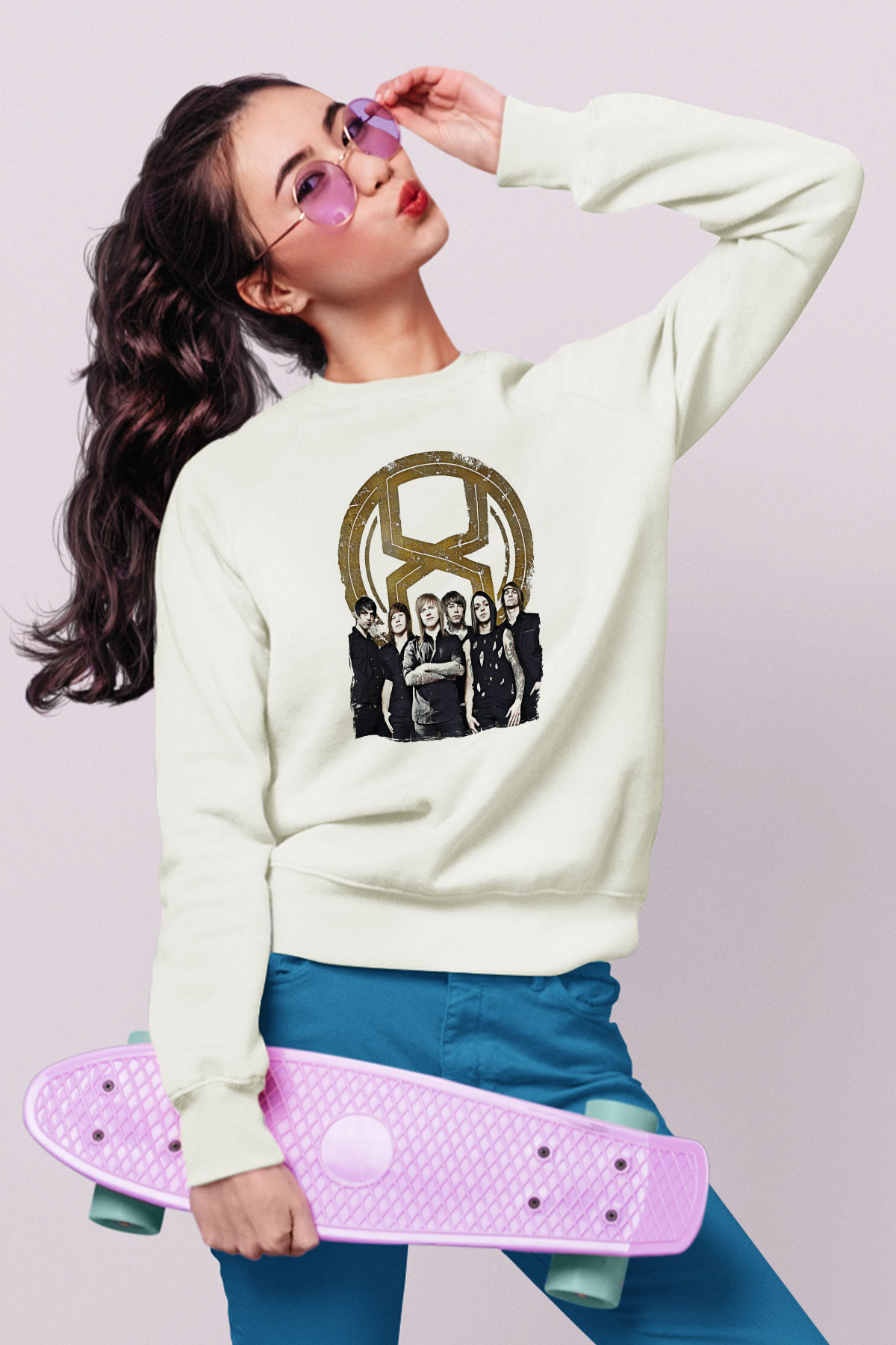A Skylit Drive Baskılı Beyaz Unisex Sweatshirt