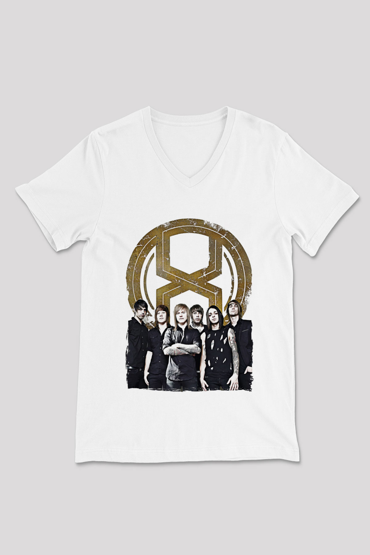 A Skylit Drive Baskılı Beyaz Unisex V Yaka Tişört - Tshirt