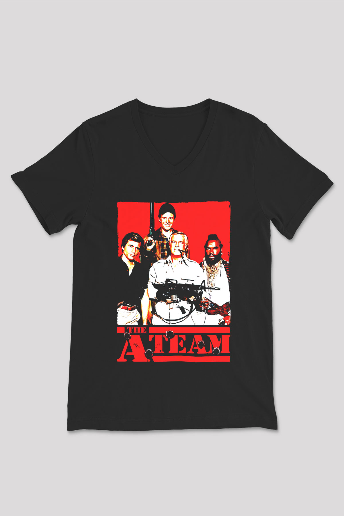 A-Team Siyah Unisex V Yaka Tişört