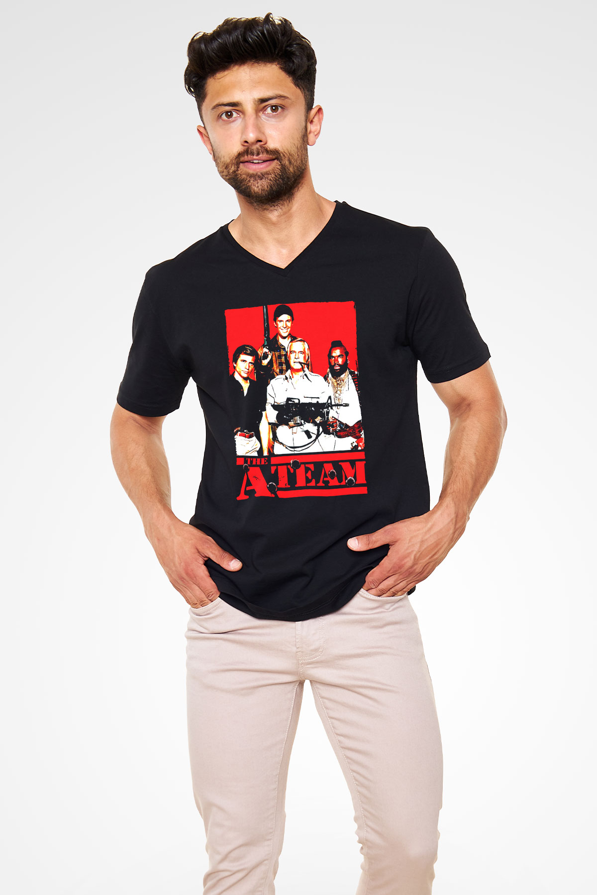 A-Team Siyah Unisex V Yaka Tişört
