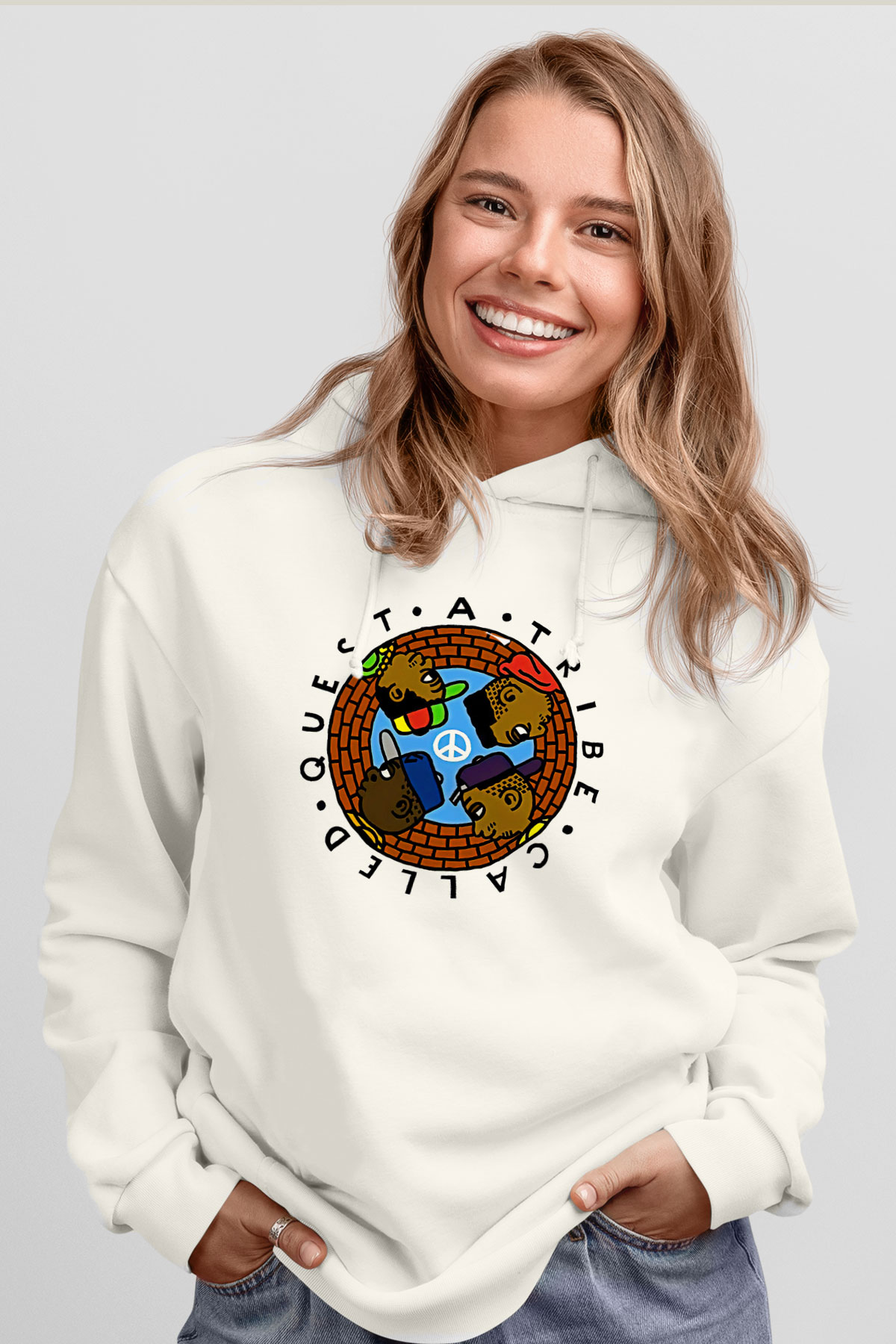 A Tribe Called Quest Baskılı Beyaz Unisex Kapüşonlu Sweatshirt