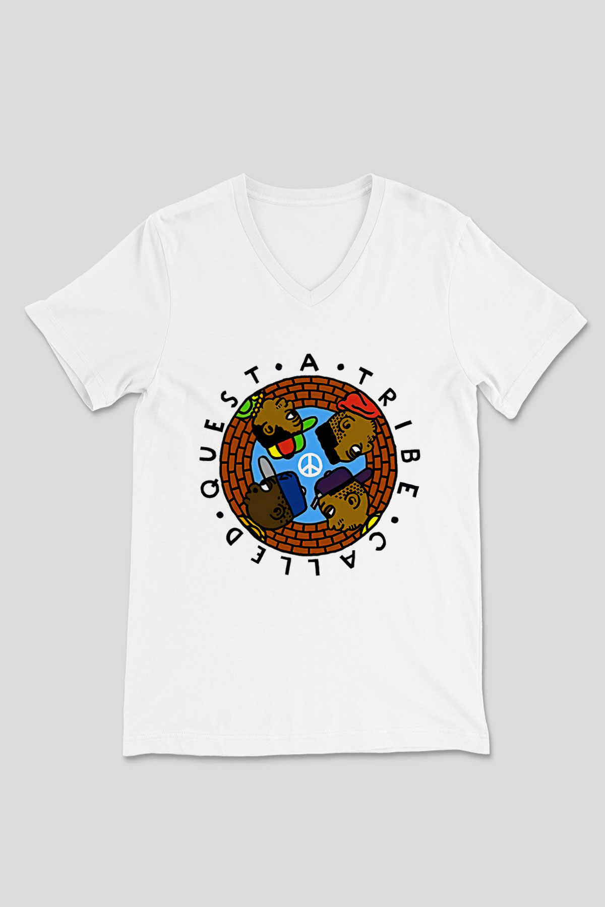 A Tribe Called Quest Baskılı Beyaz Unisex V Yaka Tişört - Tshirt