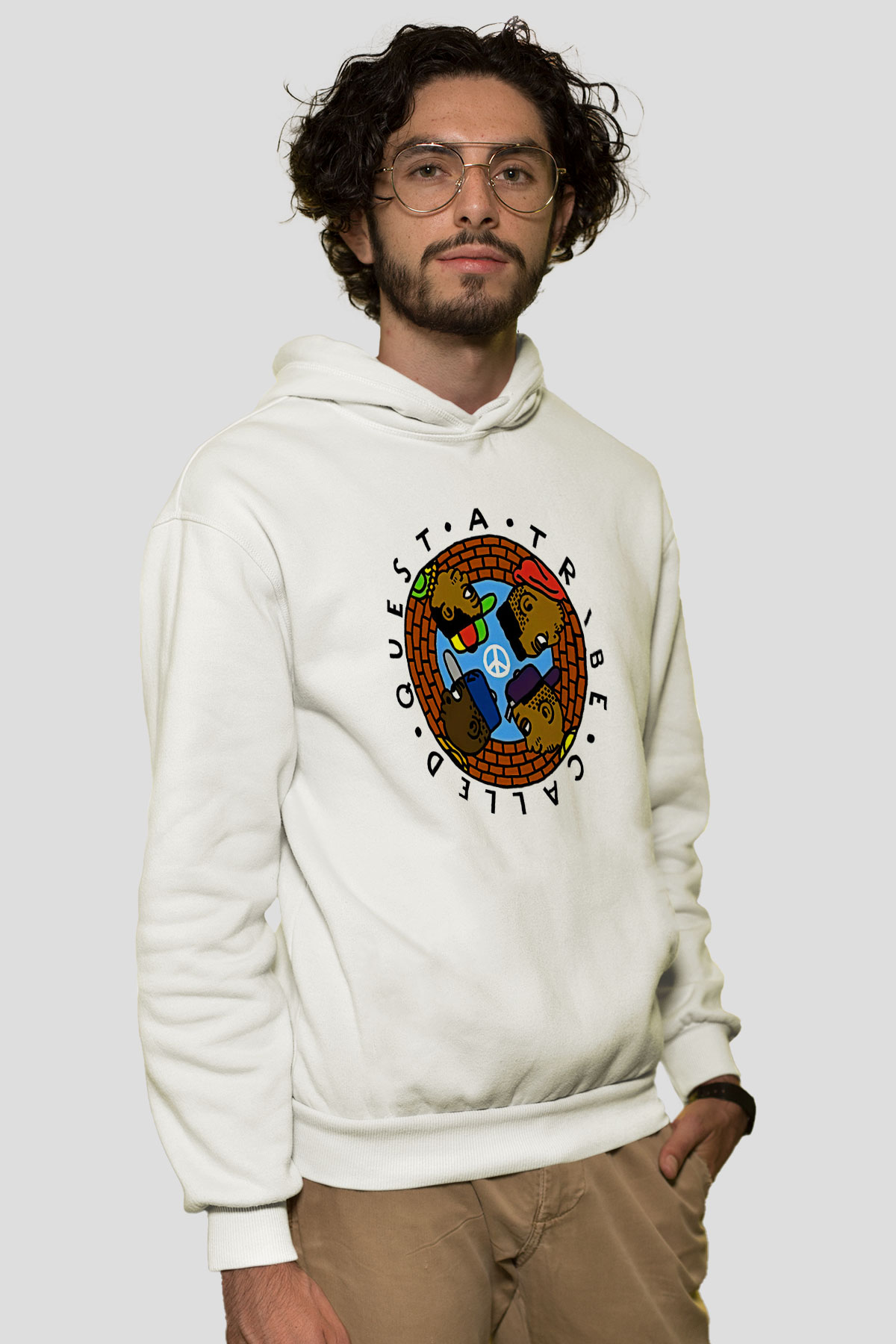 A Tribe Called Quest Baskılı Beyaz Unisex Kapüşonlu Sweatshirt