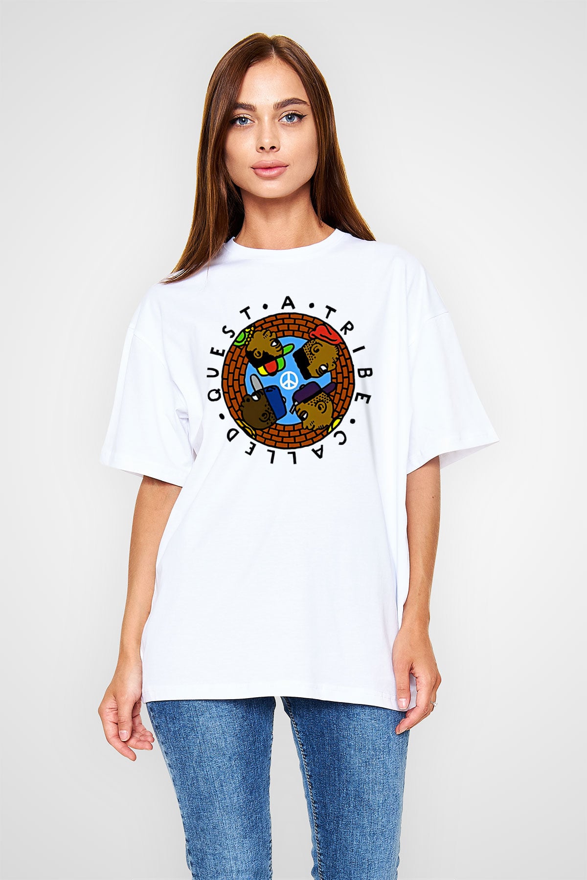 A Tribe Called Quest Baskılı Beyaz Unisex Oversize Tişört - Tshirt
