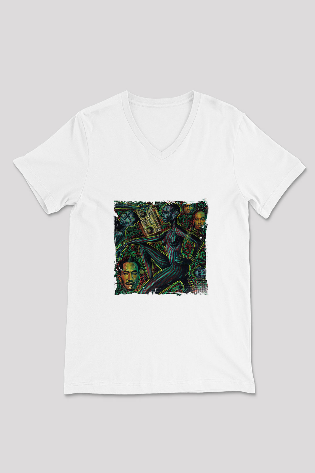 A Tribe Called Quest Baskılı Beyaz V Yaka Unisex Tişört