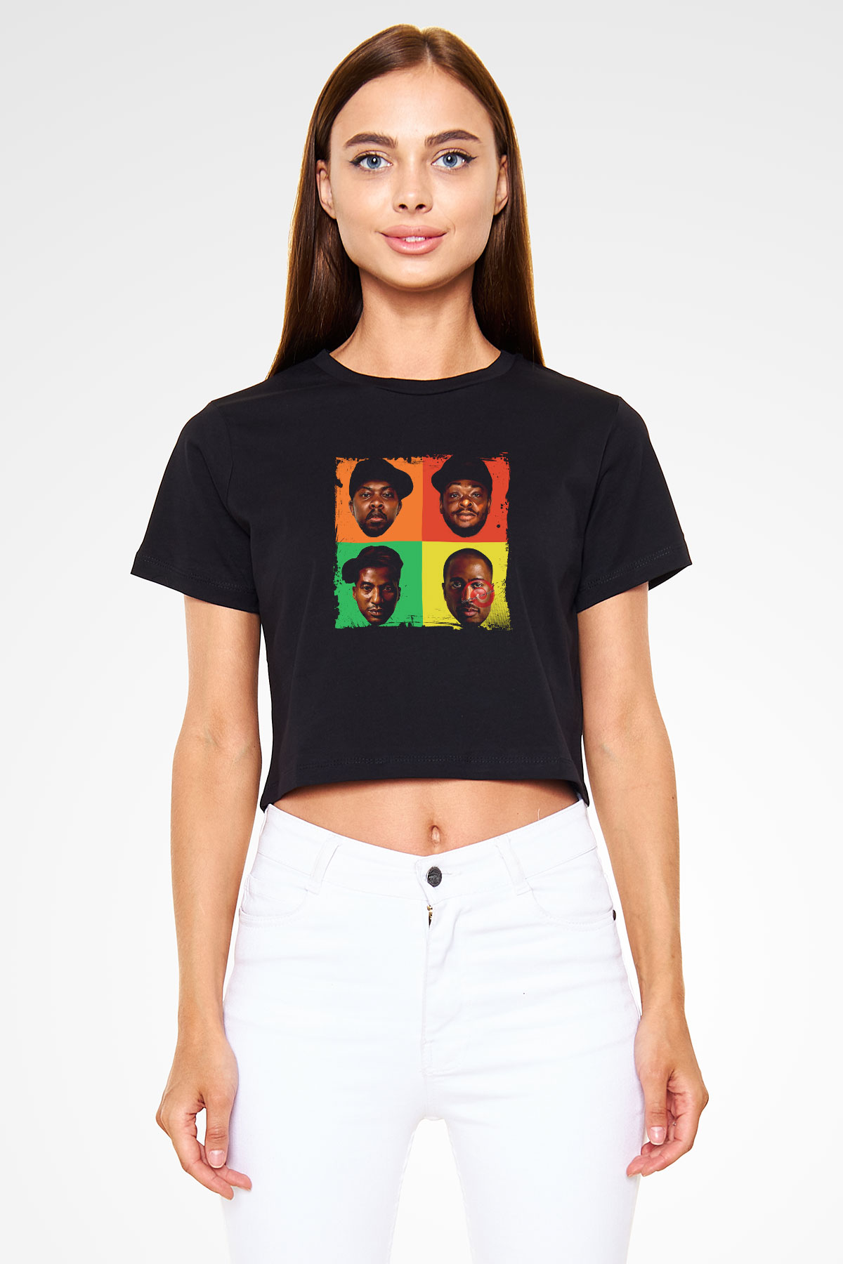 A Tribe Called Quest Baskılı Crop Top Siyah Kadın Tişört